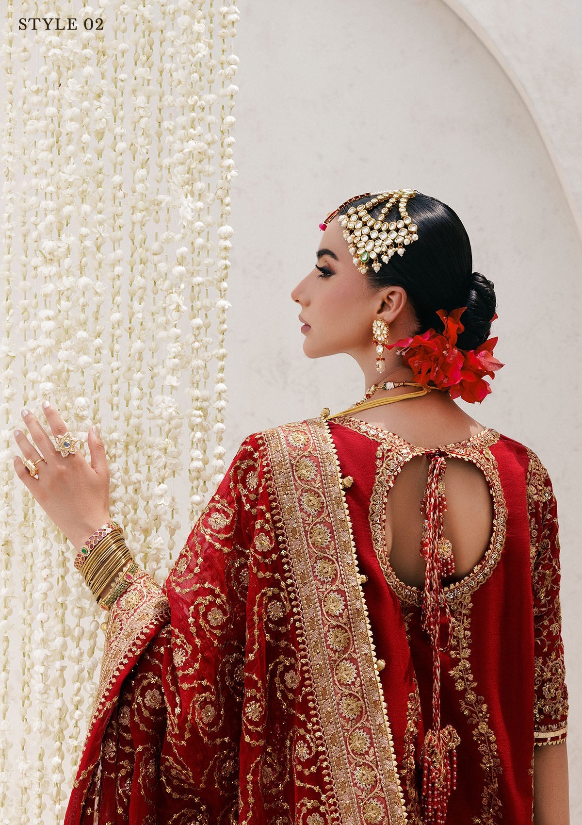WEDDING FESTIVE 25 VOL. 2 - LOOK 01 Red LONG SHIRT WITH FARSHI GHARARA,HYDERABADI SHIRT WITH CHURI PYJAMA For Wedding Events - Pakistani Designer Wear for Women in UK | Kifat