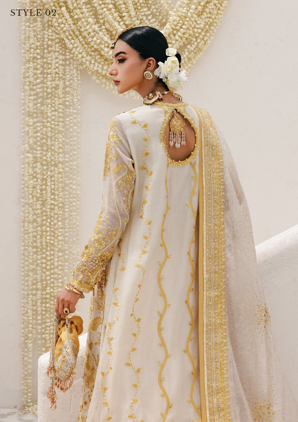 WEDDING FESTIVE 25 VOL. 2 - LOOK 03 Off White HYDERABADI SHIRT WITH FARSHI GHARARA,LONG SHIRT WITH SHARARA For Wedding Events - Pakistani Designer Wear for Women in UK | Kifat