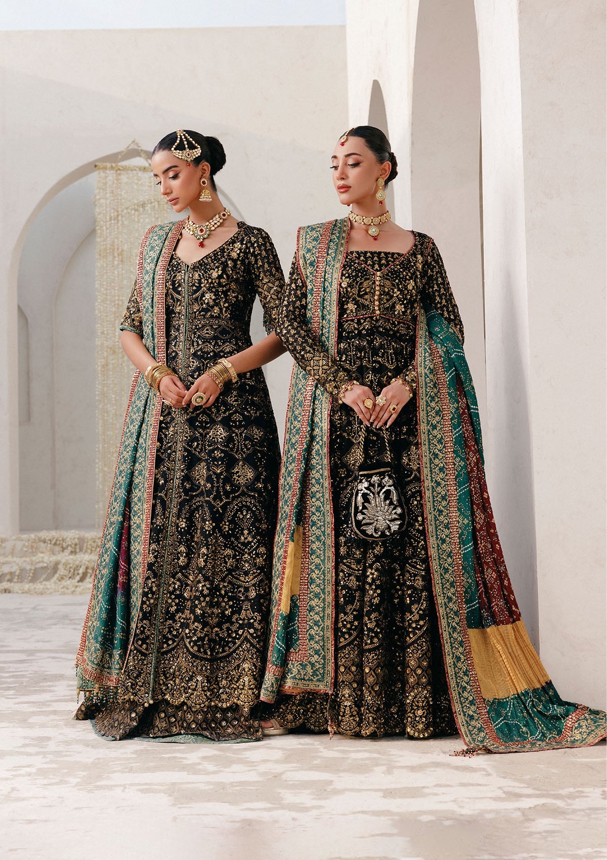 WEDDING FESTIVE 25 VOL. 2 - LOOK 05 Black KALIDAR OPEN FRONT WITH SHARARA,KOTI KALIDAR WITH STRAIGHT PANTS For Wedding Events - Pakistani Designer Wear for Women in UK | Kifat