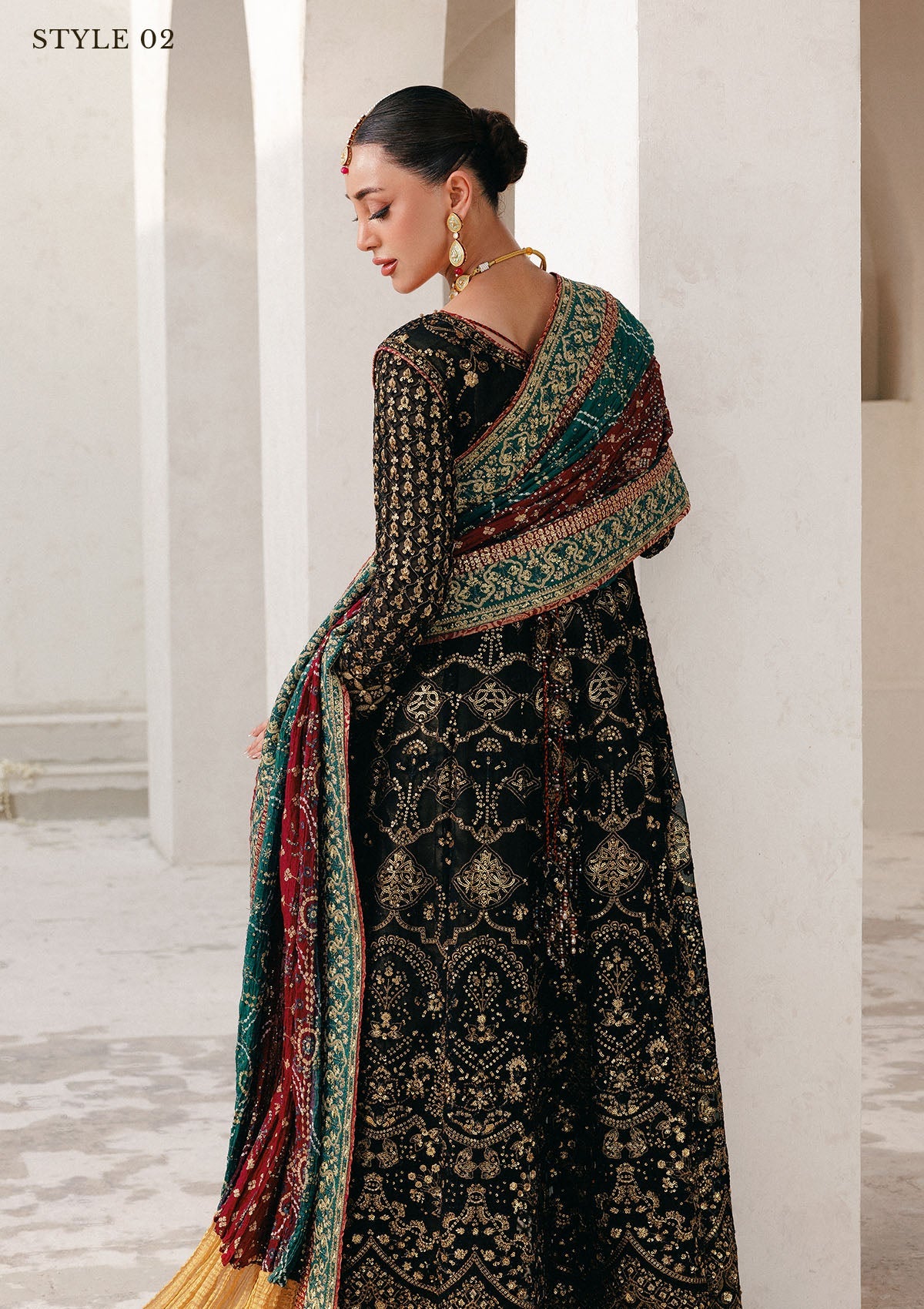 WEDDING FESTIVE 25 VOL. 2 - LOOK 05 Black KALIDAR OPEN FRONT WITH SHARARA,KOTI KALIDAR WITH STRAIGHT PANTS For Wedding Events - Pakistani Designer Wear for Women in UK | Kifat