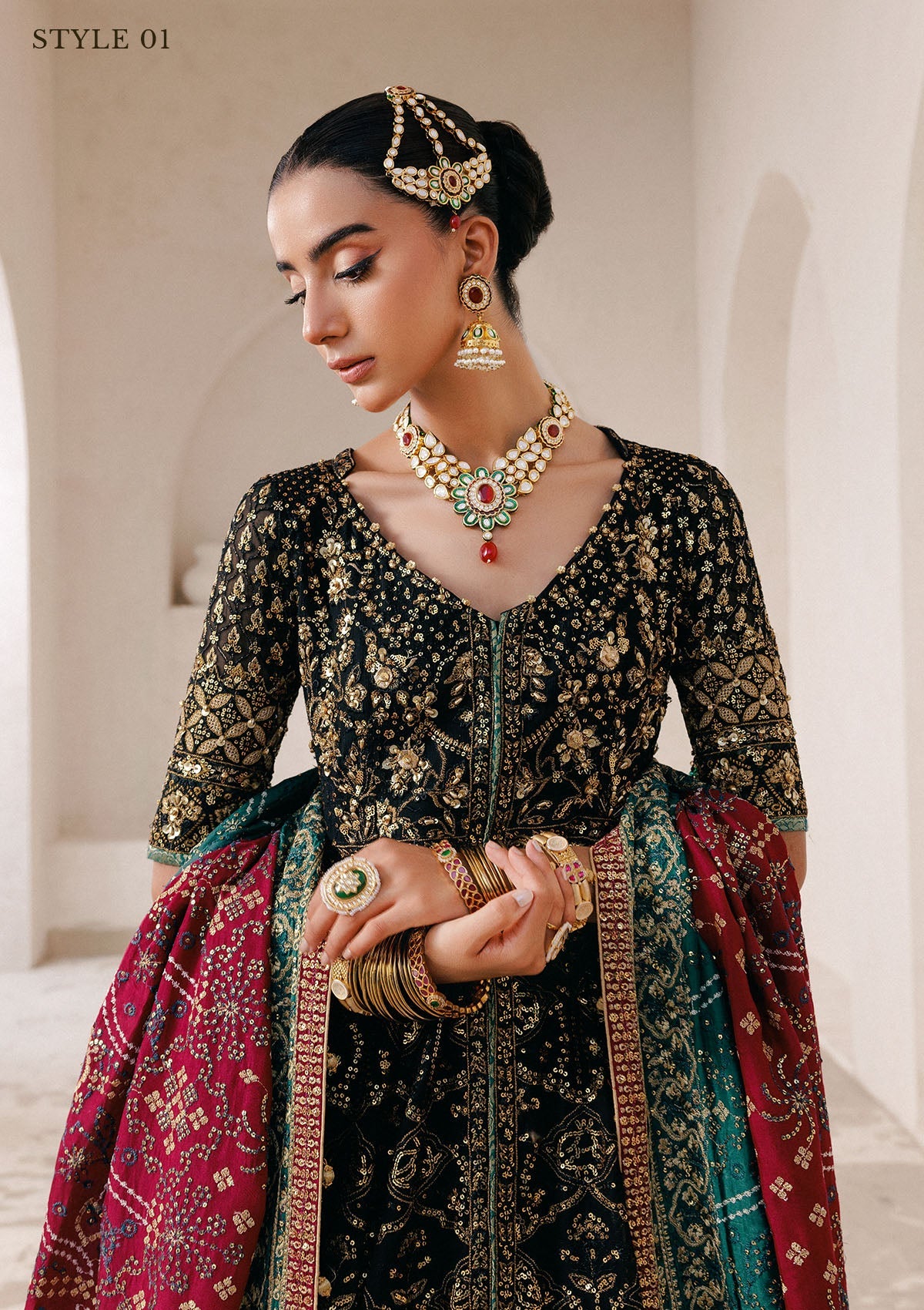 WEDDING FESTIVE 25 VOL. 2 - LOOK 05 Black KALIDAR OPEN FRONT WITH SHARARA,KOTI KALIDAR WITH STRAIGHT PANTS For Wedding Events - Pakistani Designer Wear for Women in UK | Kifat