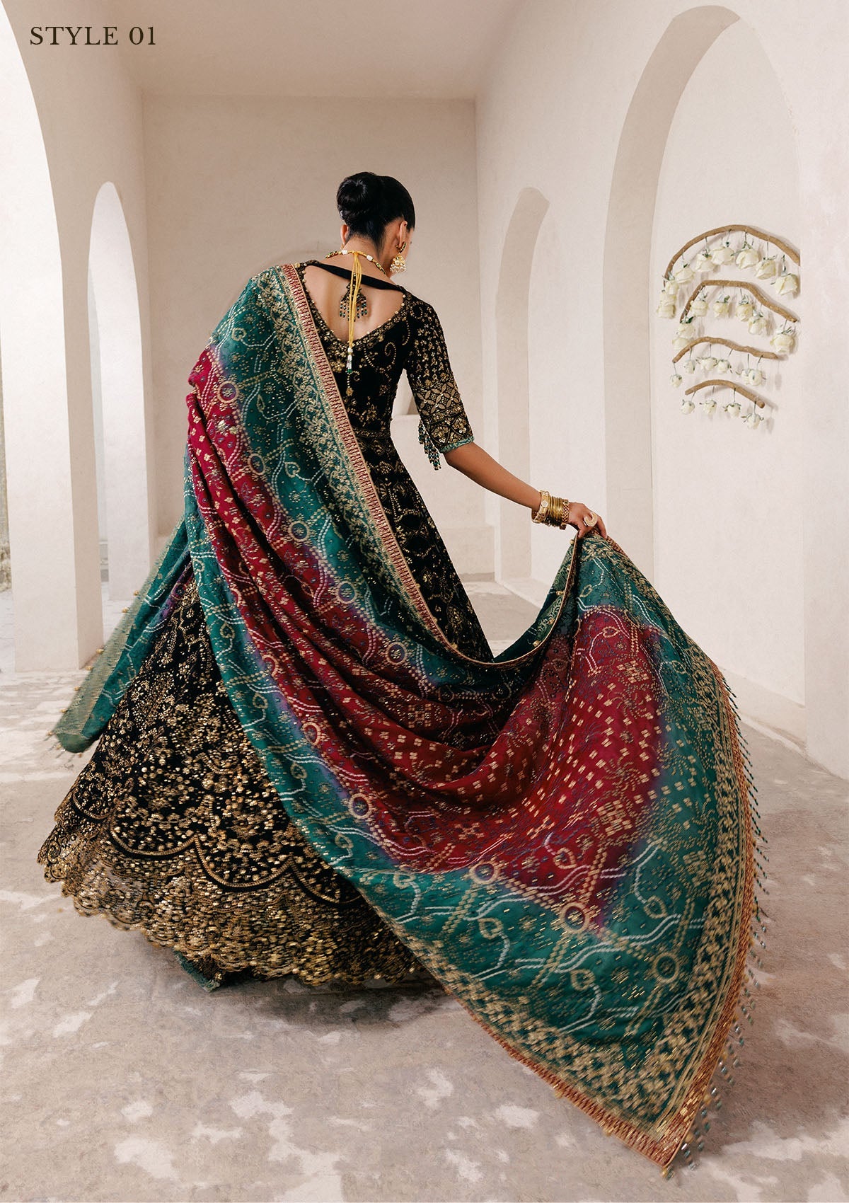 WEDDING FESTIVE 25 VOL. 2 - LOOK 05 Black KALIDAR OPEN FRONT WITH SHARARA,KOTI KALIDAR WITH STRAIGHT PANTS For Wedding Events - Pakistani Designer Wear for Women in UK | Kifat