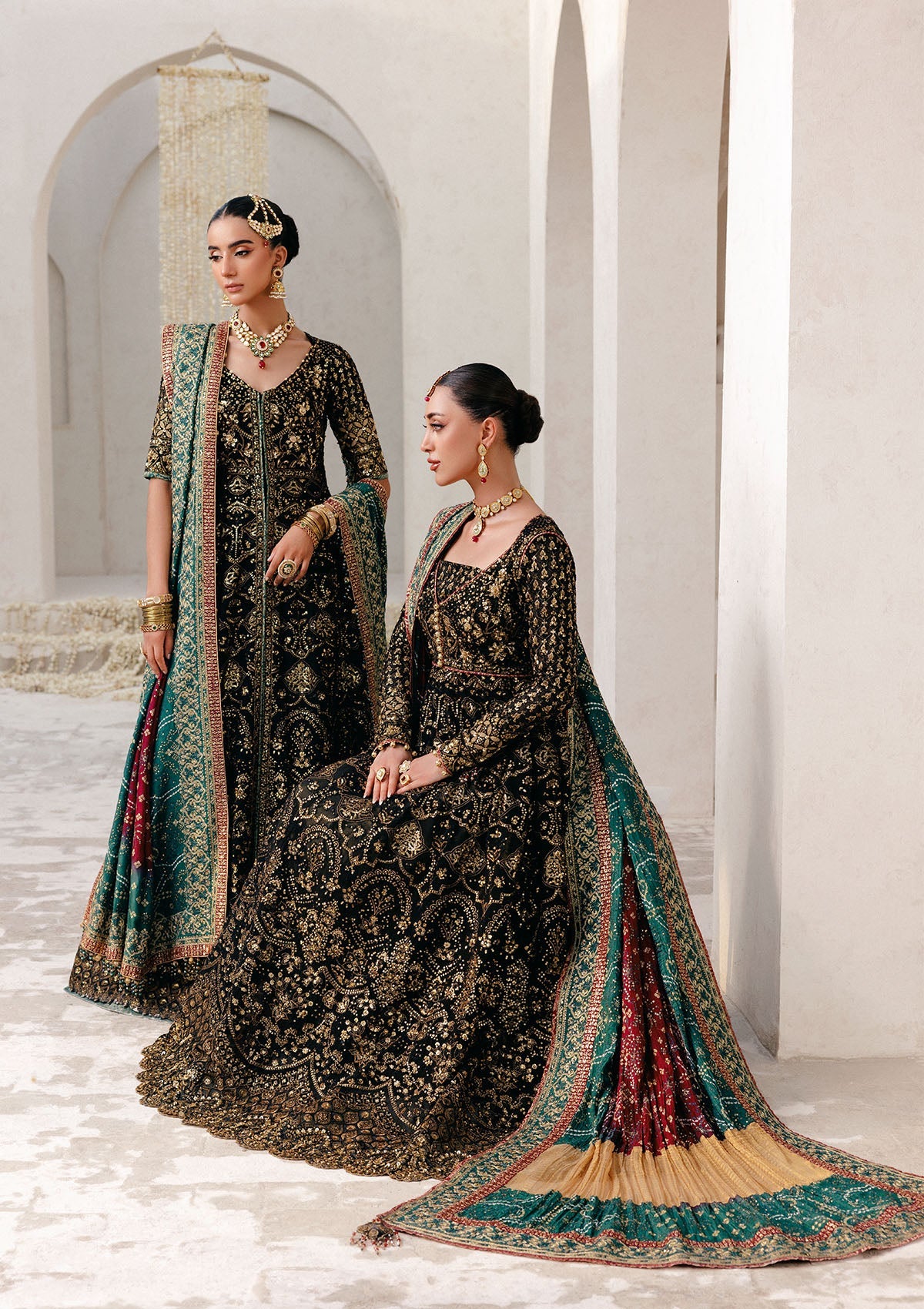 WEDDING FESTIVE 25 VOL. 2 - LOOK 05 Black KALIDAR OPEN FRONT WITH SHARARA,KOTI KALIDAR WITH STRAIGHT PANTS For Wedding Events - Pakistani Designer Wear for Women in UK | Kifat