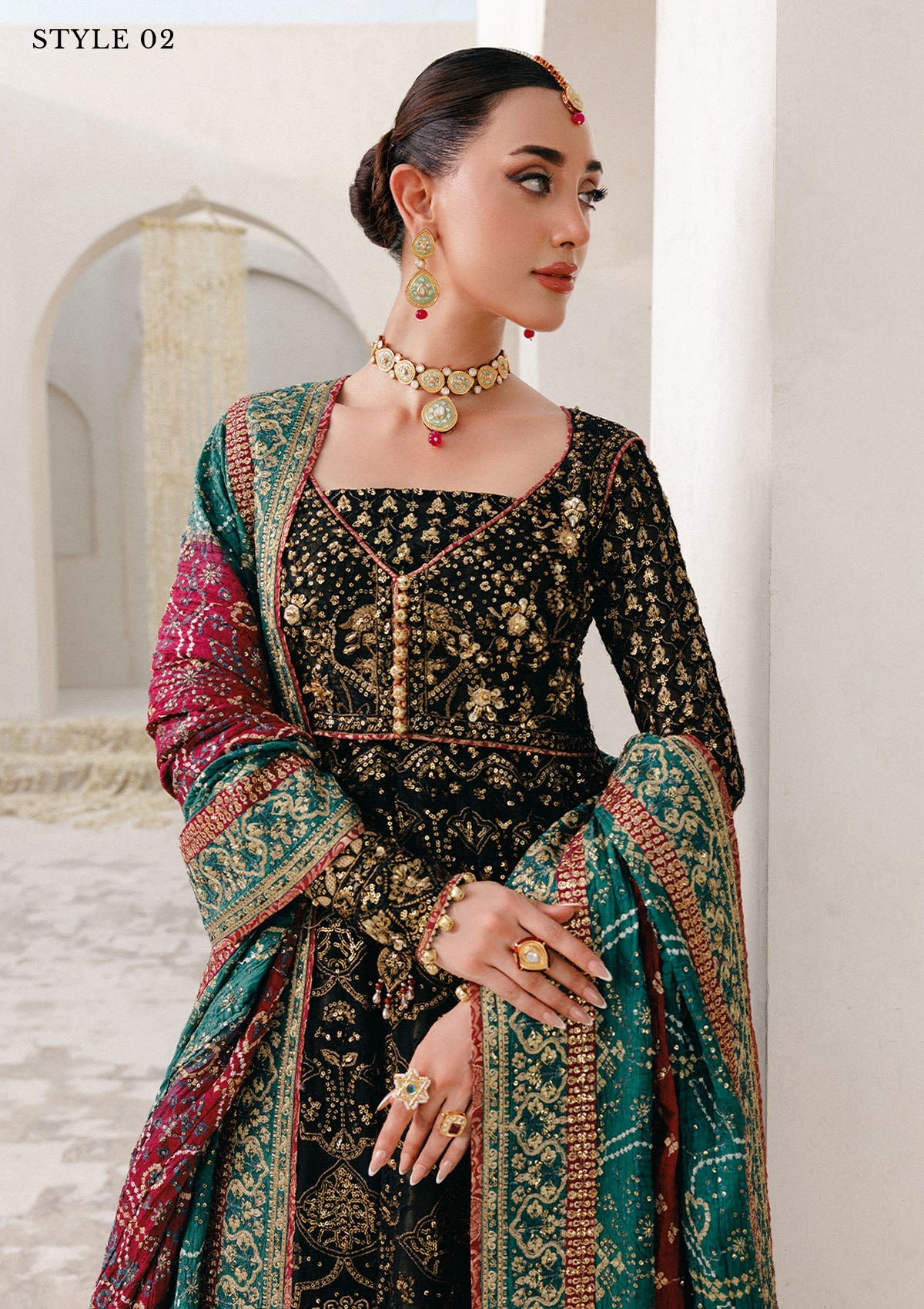 WEDDING FESTIVE 25 VOL. 2 - LOOK 05 Black KALIDAR OPEN FRONT WITH SHARARA,KOTI KALIDAR WITH STRAIGHT PANTS For Wedding Events - Pakistani Designer Wear for Women in UK | Kifat