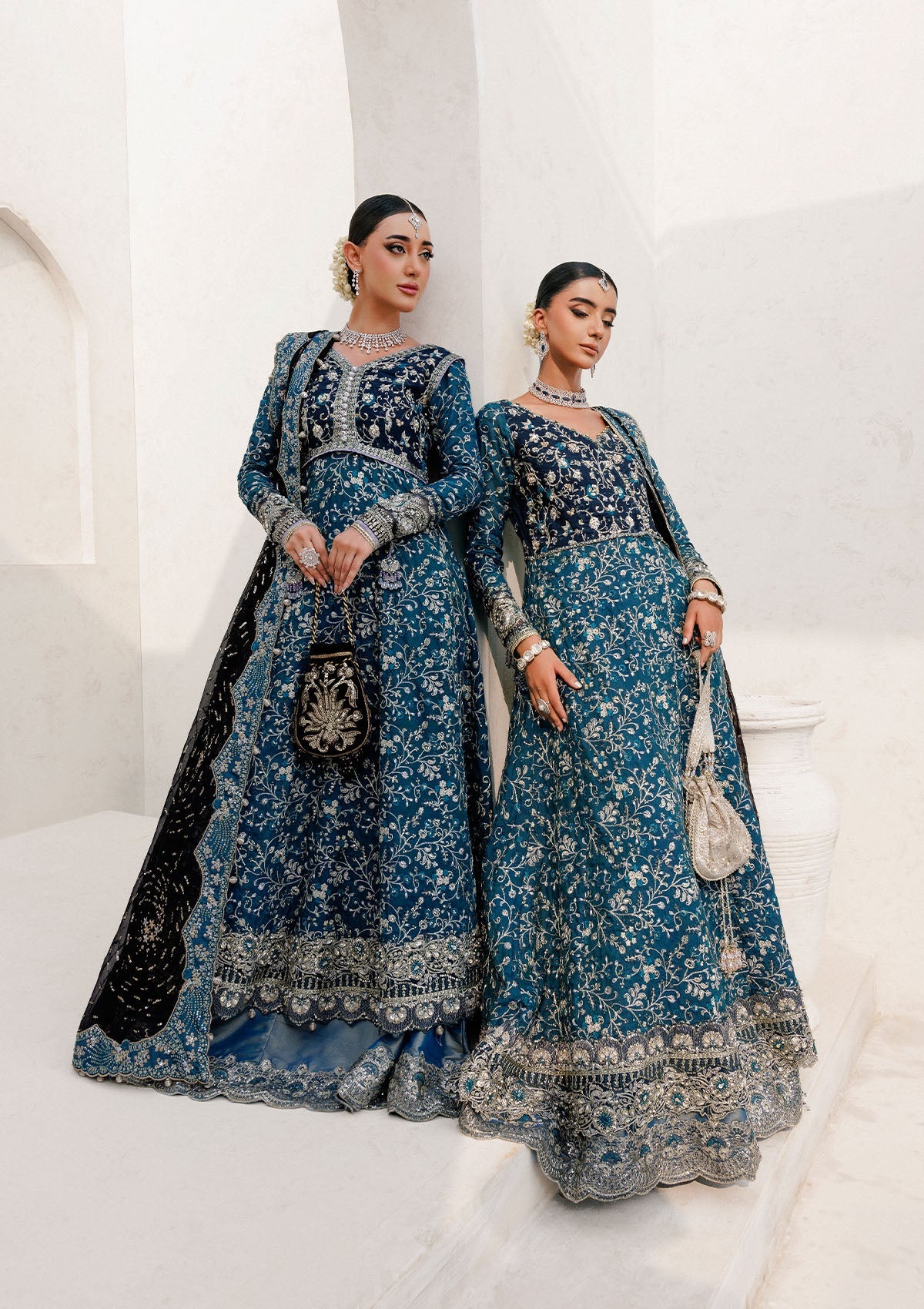 WEDDING FESTIVE 25 VOL. 2 - LOOK 09 Blue Teal ANGRAKHA WITH SKIRT,KALIDAR WITH SKIRT For Wedding Events - Pakistani Designer Wear for Women in UK | Kifat