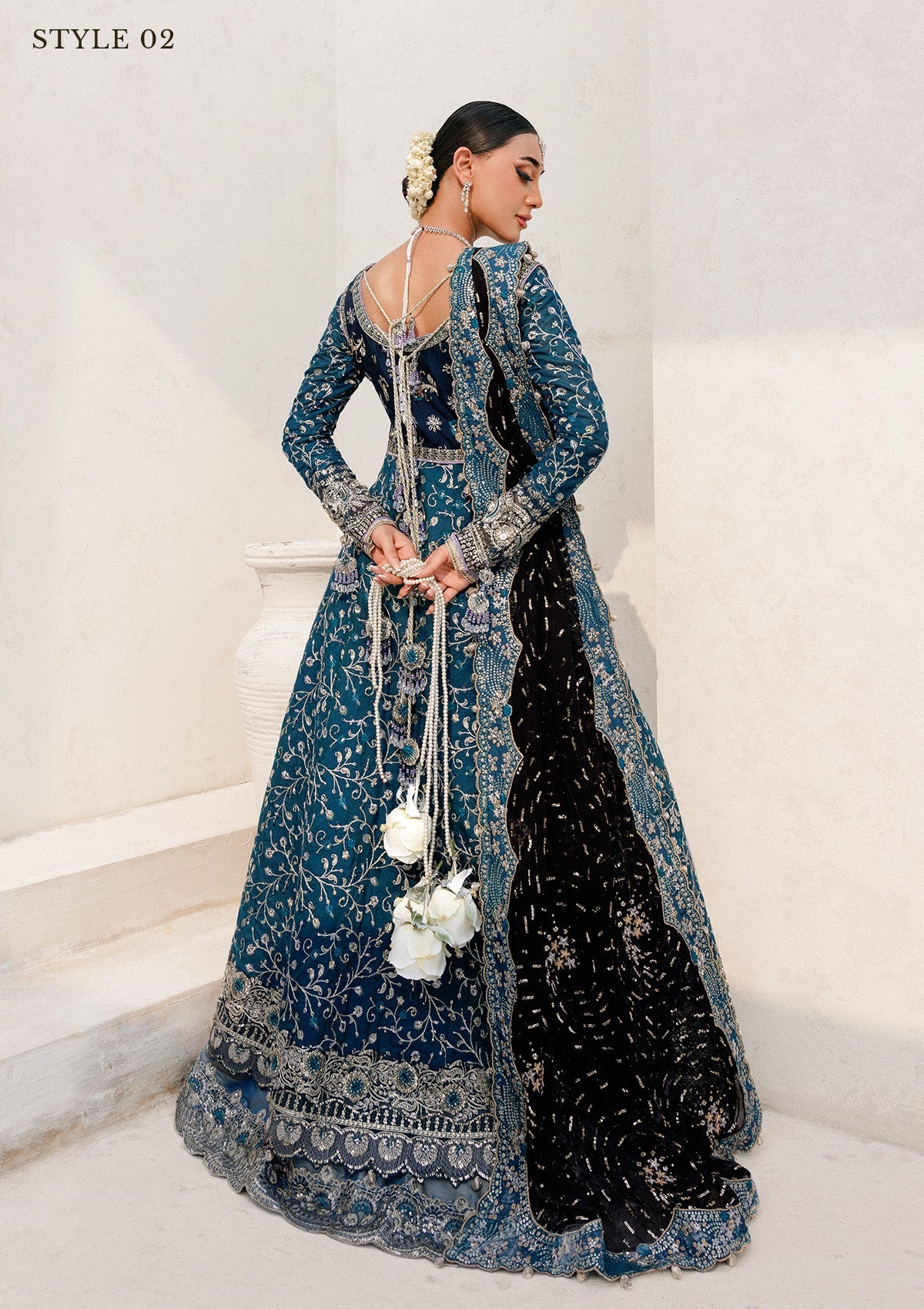 WEDDING FESTIVE 25 VOL. 2 - LOOK 09 Blue Teal ANGRAKHA WITH SKIRT,KALIDAR WITH SKIRT For Wedding Events - Pakistani Designer Wear for Women in UK | Kifat