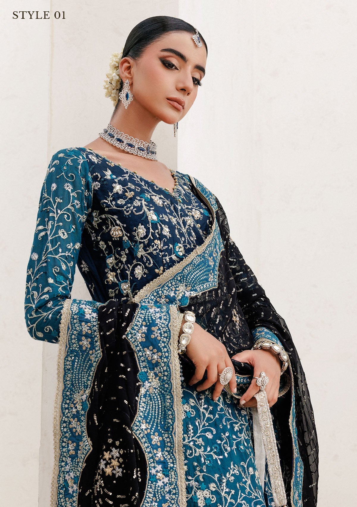 WEDDING FESTIVE 25 VOL. 2 - LOOK 09 Blue Teal ANGRAKHA WITH SKIRT,KALIDAR WITH SKIRT For Wedding Events - Pakistani Designer Wear for Women in UK | Kifat