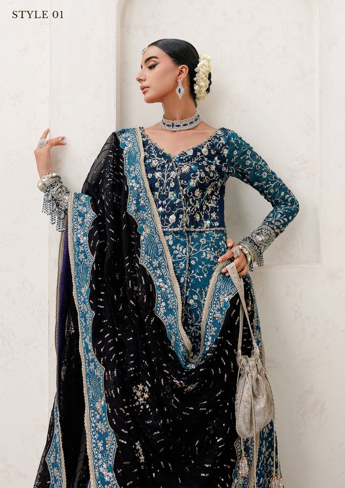 WEDDING FESTIVE 25 VOL. 2 - LOOK 09 Blue Teal ANGRAKHA WITH SKIRT,KALIDAR WITH SKIRT For Wedding Events - Pakistani Designer Wear for Women in UK | Kifat