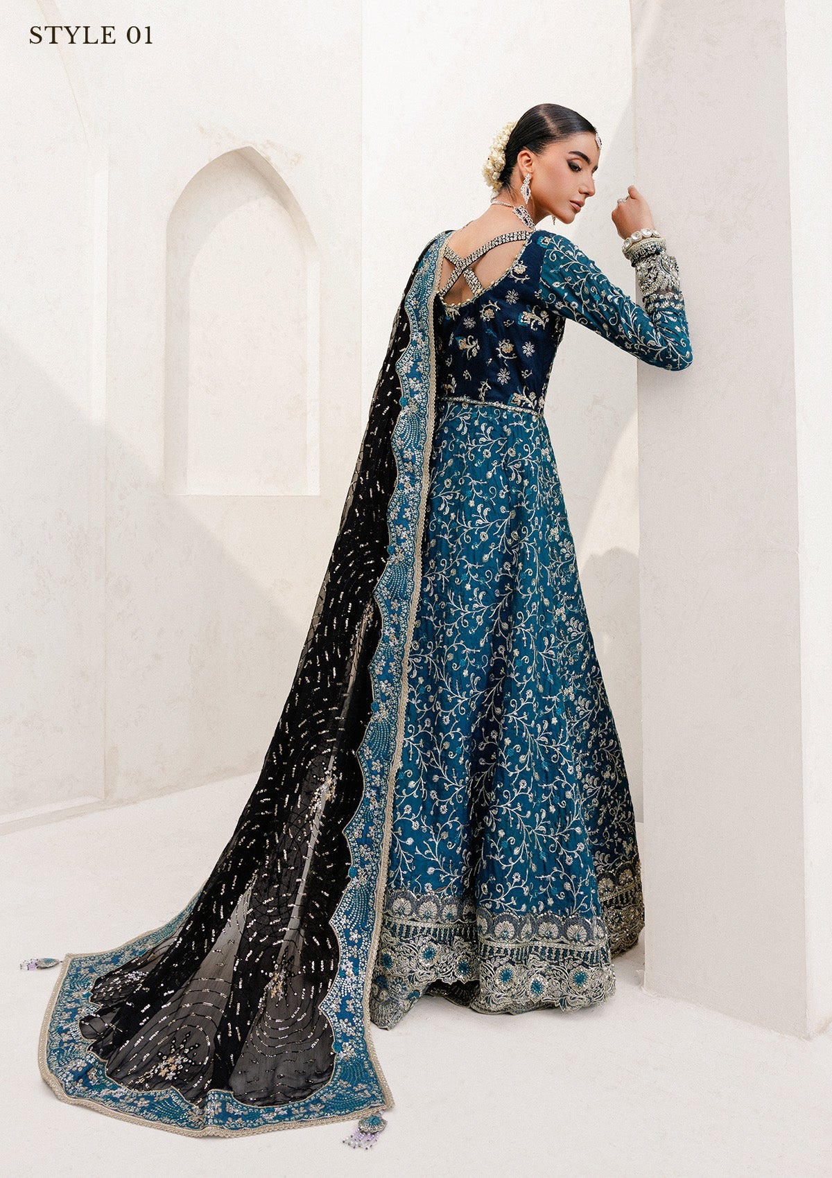 WEDDING FESTIVE 25 VOL. 2 - LOOK 09 Blue Teal ANGRAKHA WITH SKIRT,KALIDAR WITH SKIRT For Wedding Events - Pakistani Designer Wear for Women in UK | Kifat