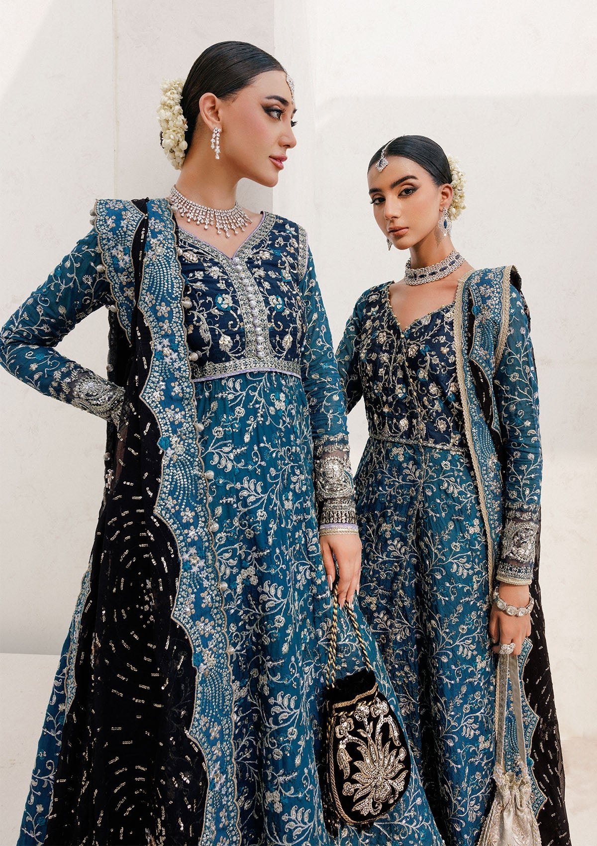 WEDDING FESTIVE 25 VOL. 2 - LOOK 09 Blue Teal ANGRAKHA WITH SKIRT,KALIDAR WITH SKIRT For Wedding Events - Pakistani Designer Wear for Women in UK | Kifat