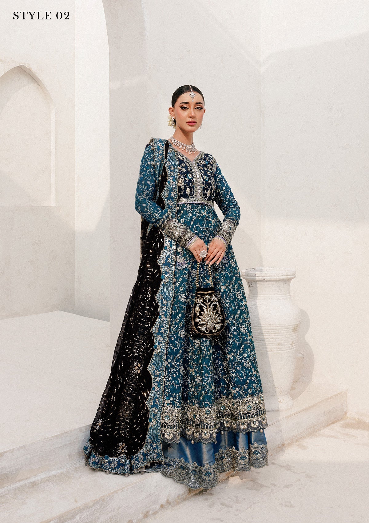 WEDDING FESTIVE 25 VOL. 2 - LOOK 09 Blue Teal ANGRAKHA WITH SKIRT,KALIDAR WITH SKIRT For Wedding Events - Pakistani Designer Wear for Women in UK | Kifat