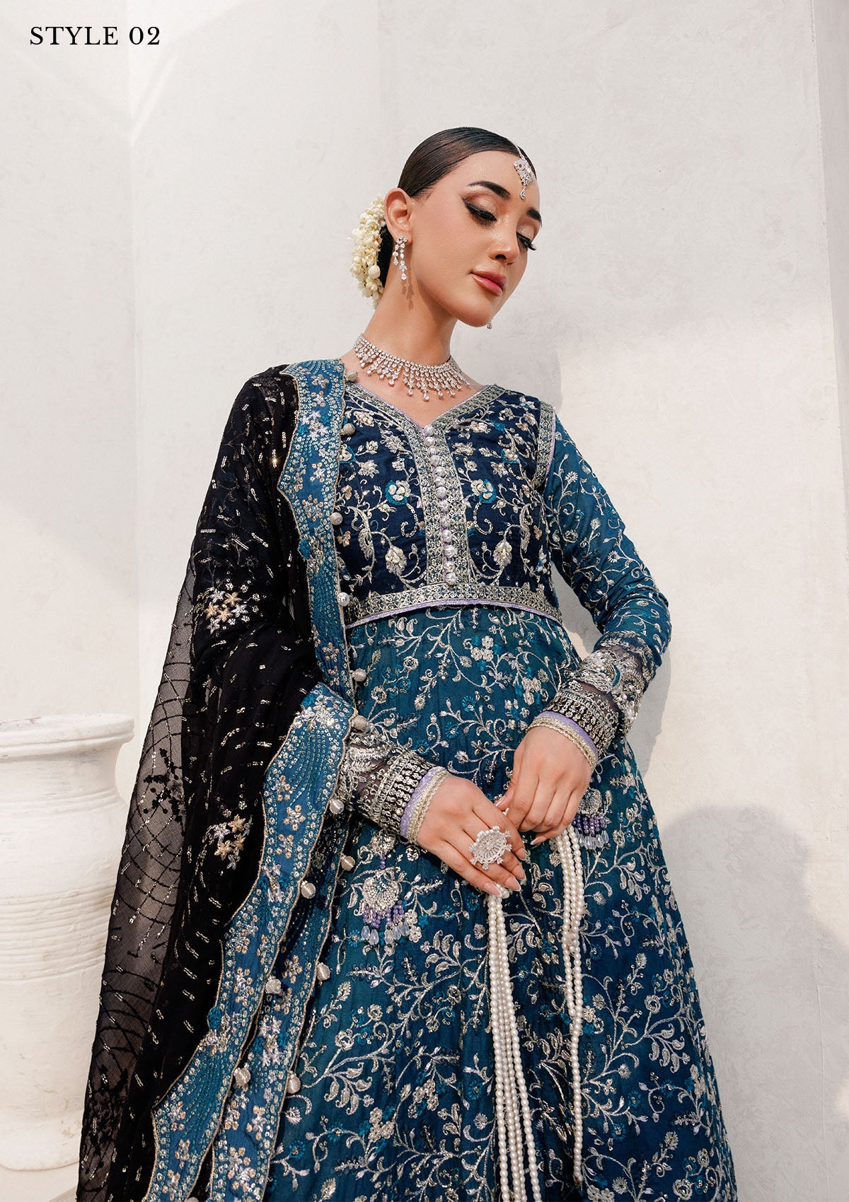 WEDDING FESTIVE 25 VOL. 2 - LOOK 09 Blue Teal ANGRAKHA WITH SKIRT,KALIDAR WITH SKIRT For Wedding Events - Pakistani Designer Wear for Women in UK | Kifat