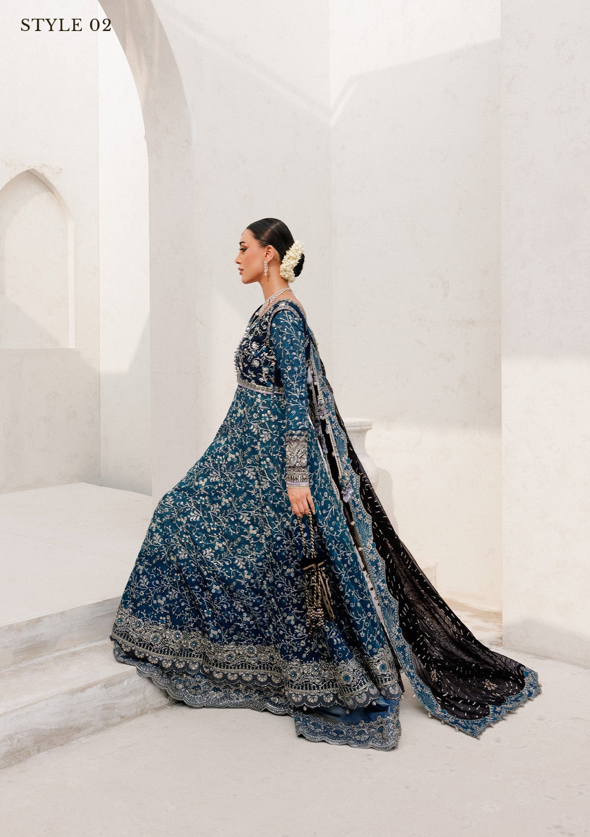 WEDDING FESTIVE 25 VOL. 2 - LOOK 09 Blue Teal ANGRAKHA WITH SKIRT,KALIDAR WITH SKIRT For Wedding Events - Pakistani Designer Wear for Women in UK | Kifat