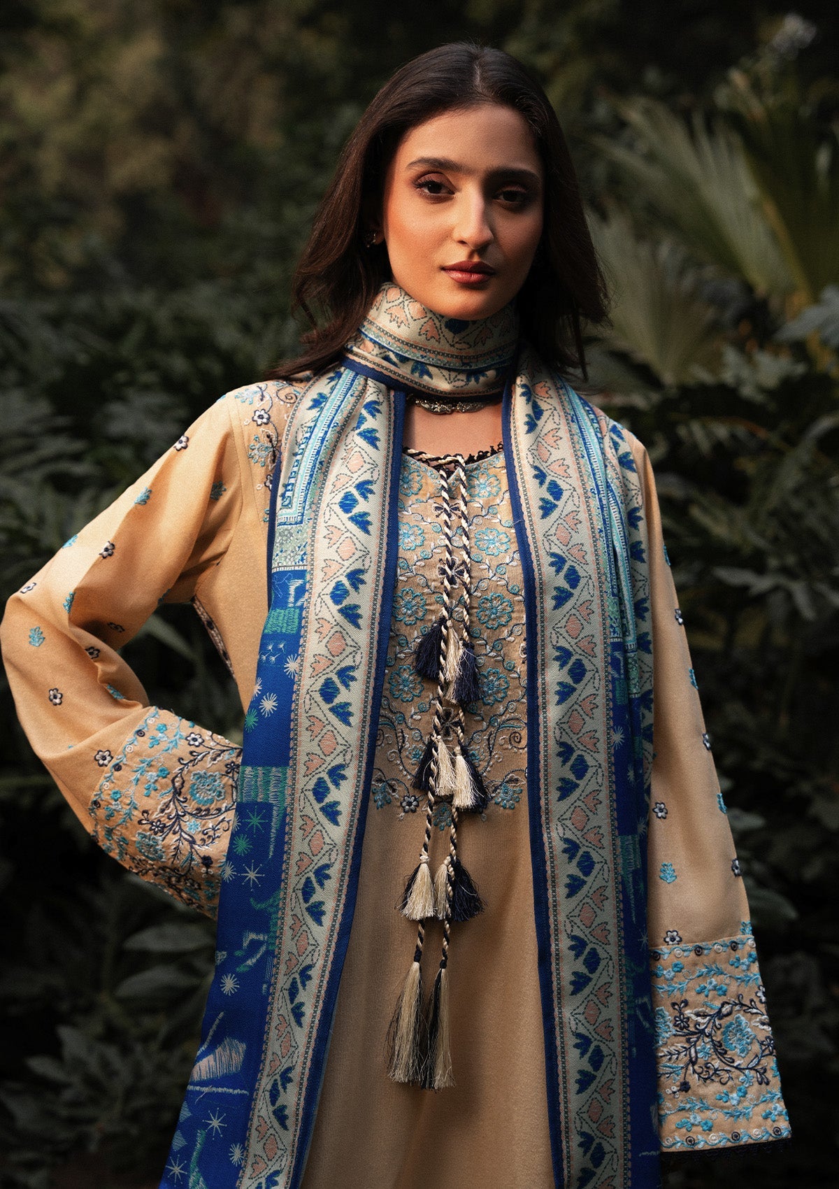 AIK ROZ '25 D1 - KARANDI - LOOK 02 Beige Mid Length shirt For Casual Events - Pakistani Designer Wear for Women in UK | Kifat