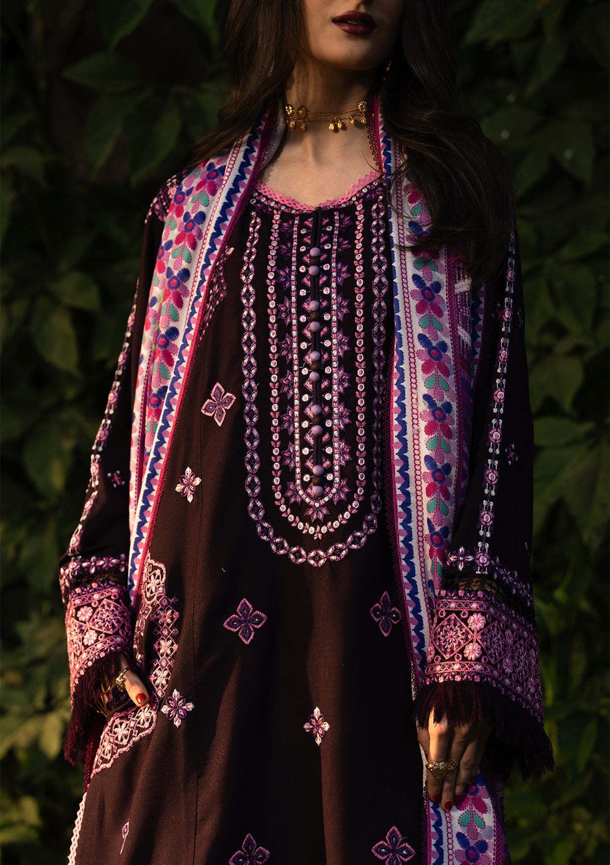 AIK ROZ '25 D1 - KARANDI - LOOK 04 Purple Mid Length Shirt For Casual Events - Pakistani Designer Wear for Women in UK | Kifat