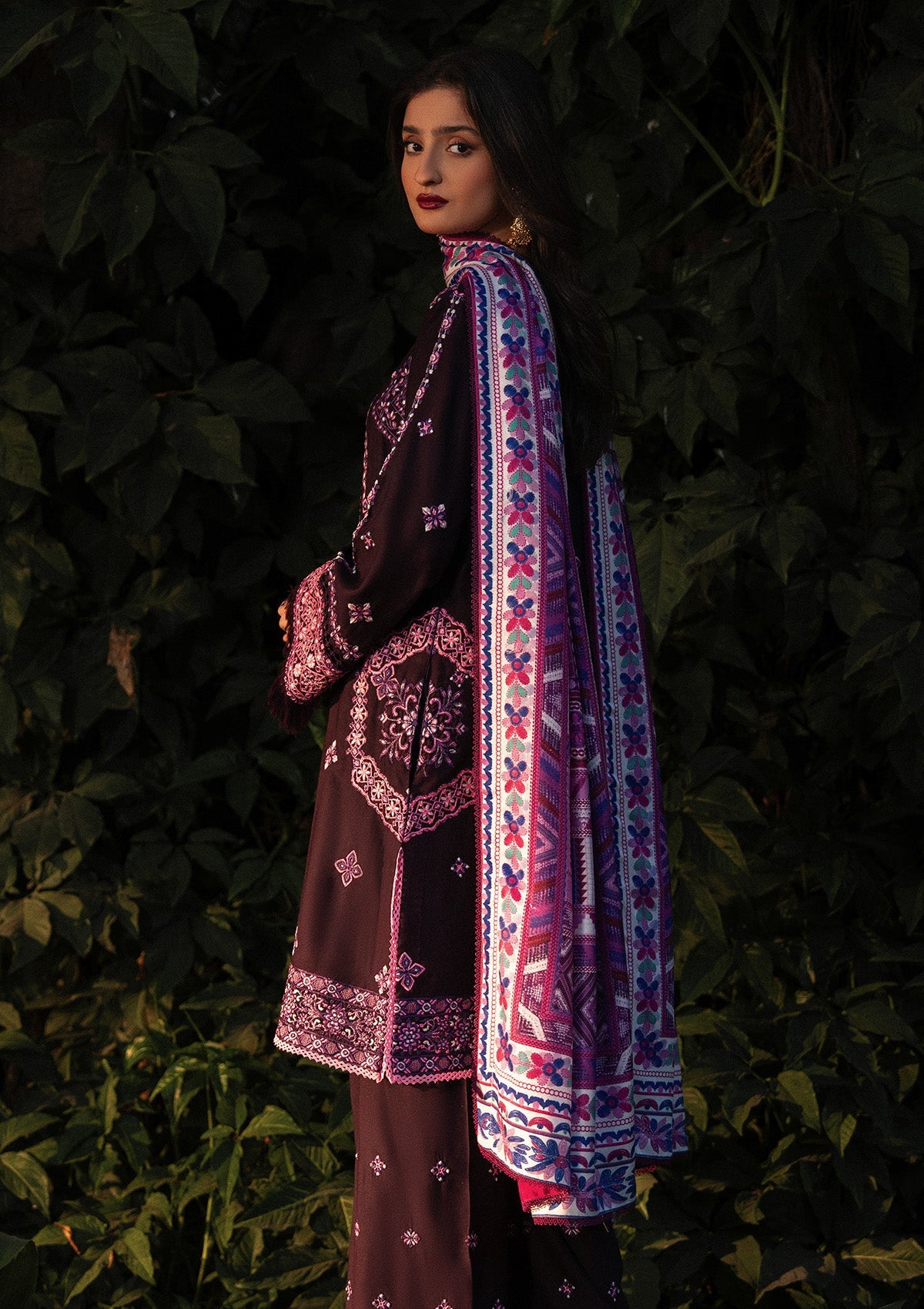 AIK ROZ '25 D1 - KARANDI - LOOK 04 Purple Mid Length Shirt For Casual Events - Pakistani Designer Wear for Women in UK | Kifat