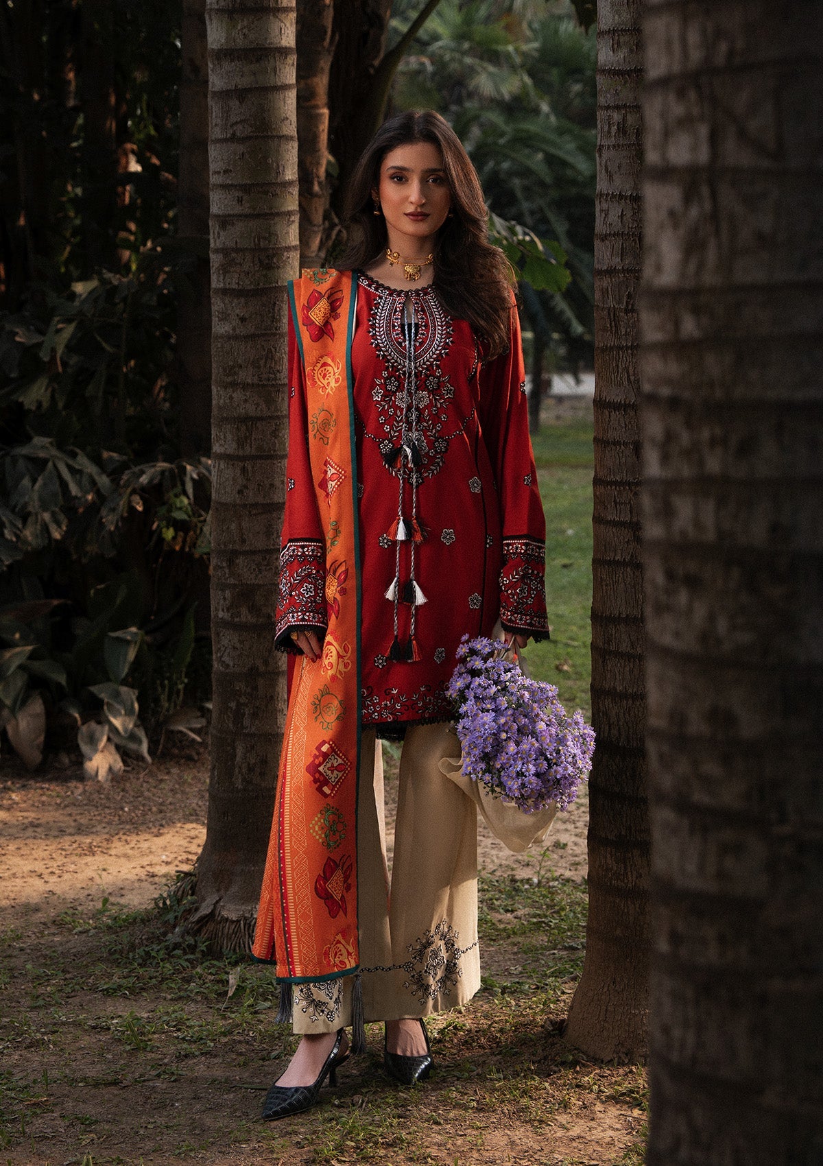 AIK ROZ '25 D1 - KARANDI - LOOK 06 Orange Mid Length Shirt For Casual Events - Pakistani Designer Wear for Women in UK | Kifat