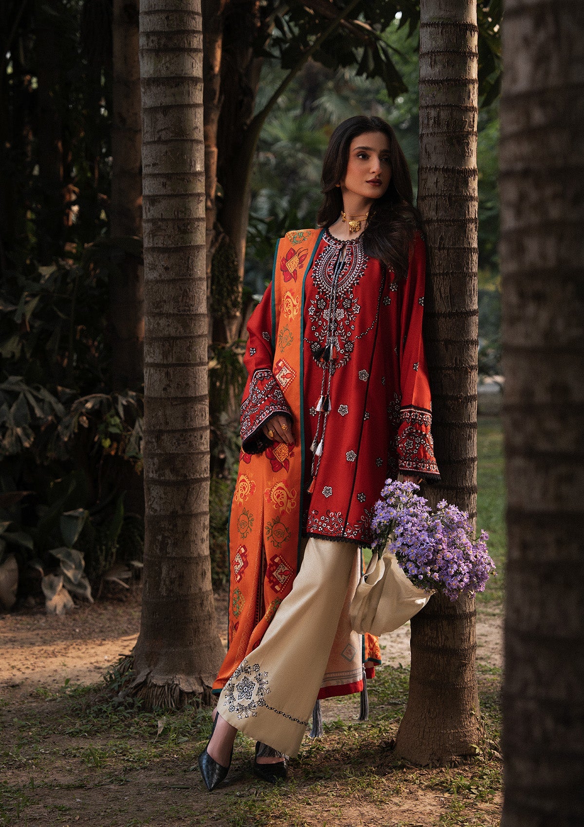 AIK ROZ '25 D1 - KARANDI - LOOK 06 Orange Mid Length Shirt For Casual Events - Pakistani Designer Wear for Women in UK | Kifat