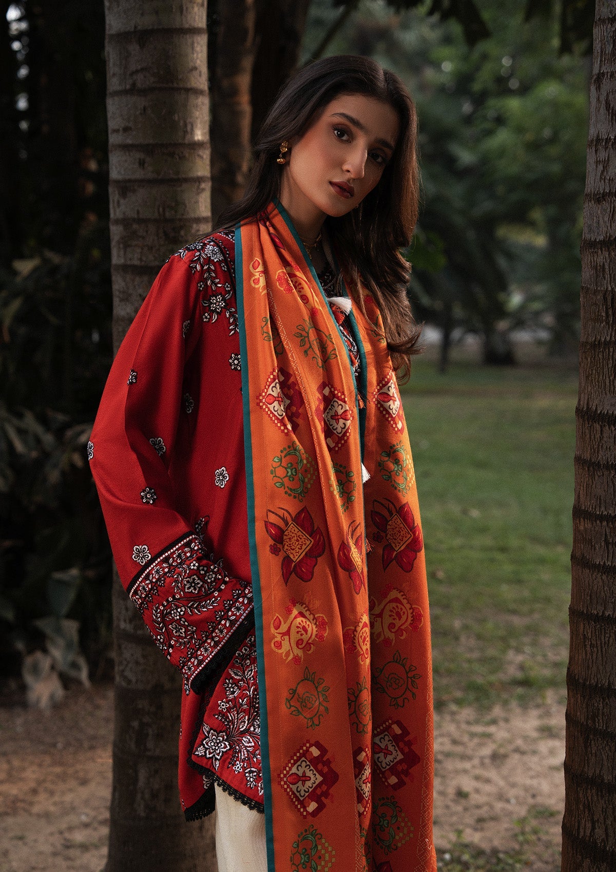 AIK ROZ '25 D1 - KARANDI - LOOK 06 Orange Mid Length Shirt For Casual Events - Pakistani Designer Wear for Women in UK | Kifat