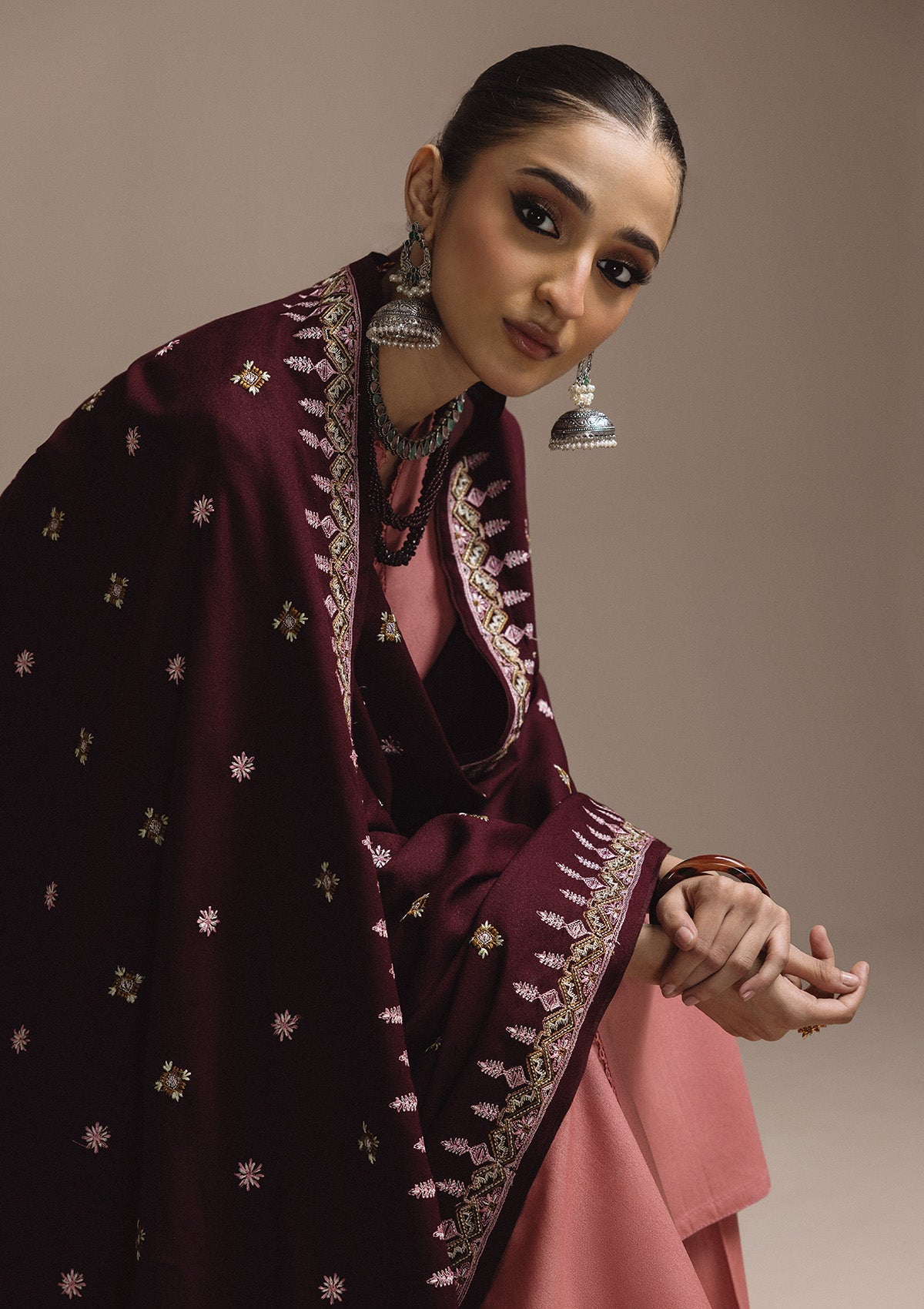 AIK ROZ '25 D3 - KARANDI - LOOK 03 Red Ruby Long Shirt For Casual Events - Pakistani Designer Wear for Women in UK | Kifat