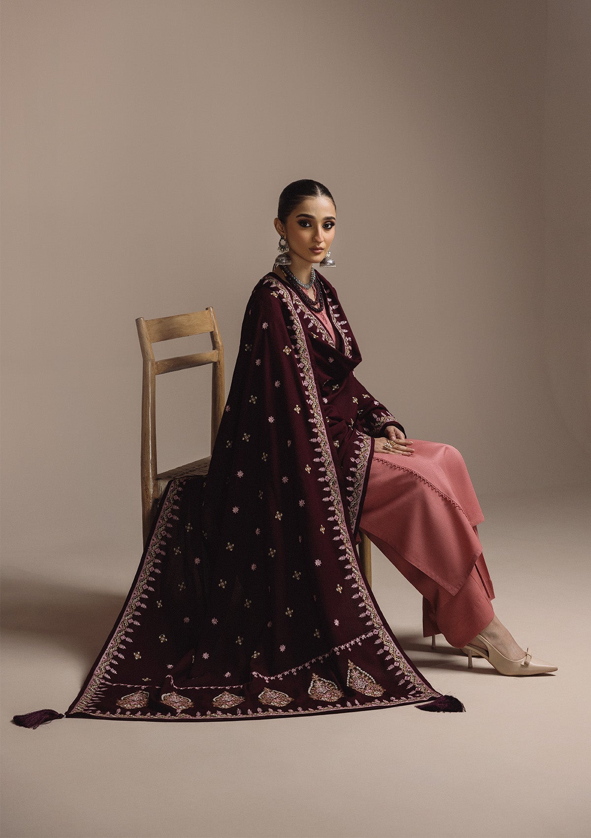 AIK ROZ '25 D3 - KARANDI - LOOK 03 Red Ruby Long Shirt For Casual Events - Pakistani Designer Wear for Women in UK | Kifat