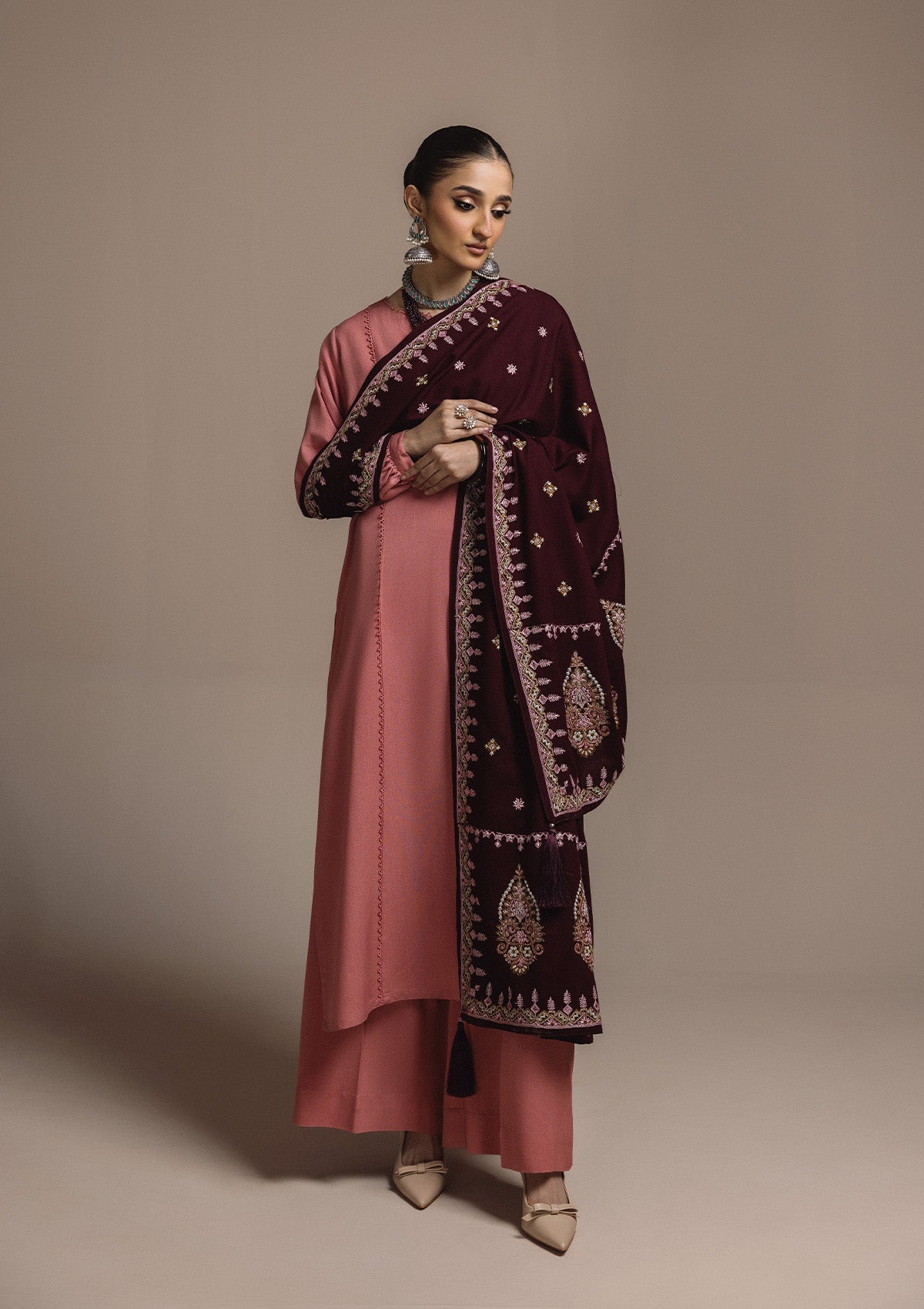AIK ROZ '25 D3 - KARANDI - LOOK 03 Red Ruby Long Shirt For Casual Events - Pakistani Designer Wear for Women in UK | Kifat