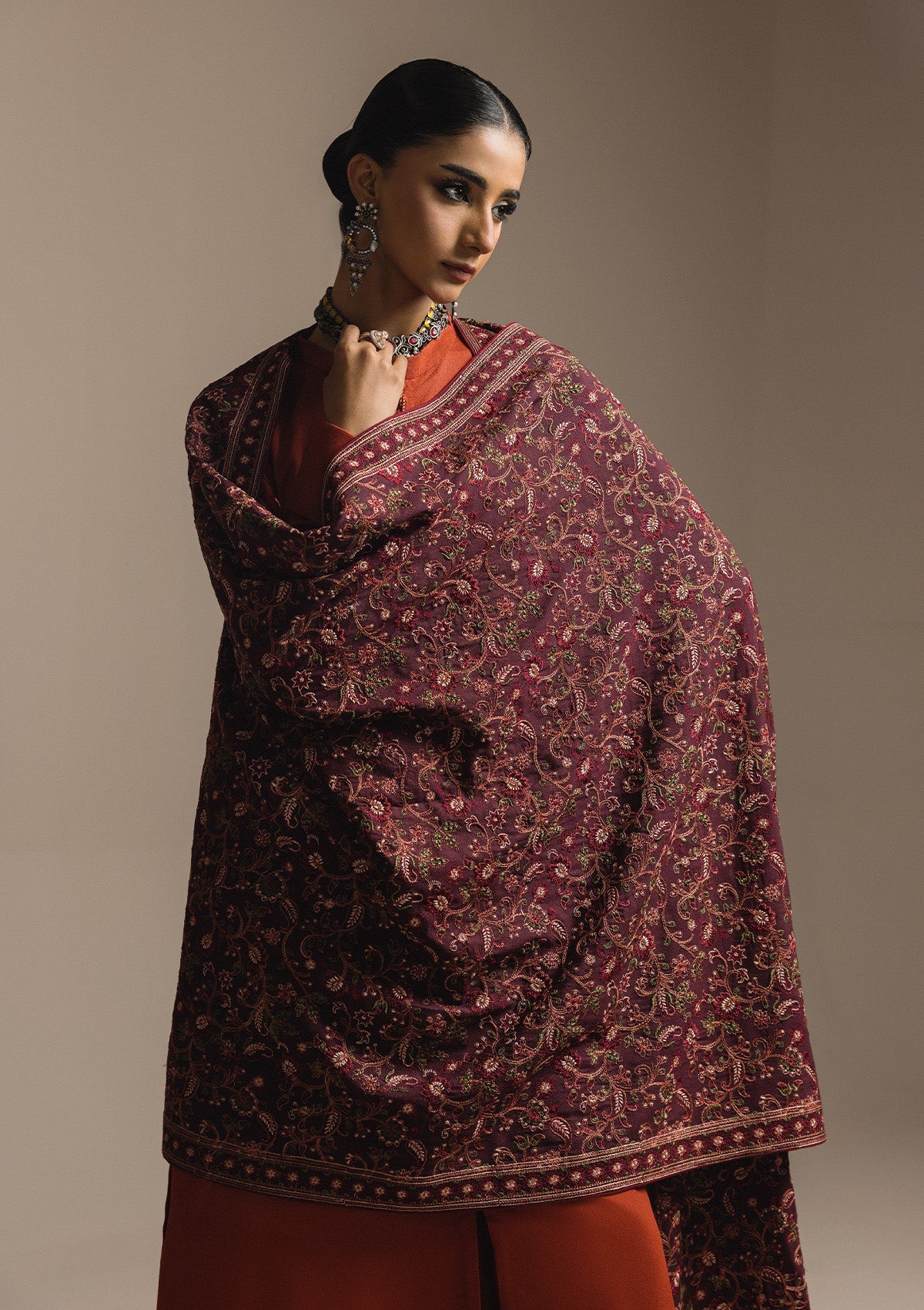 AIK ROZ '25 D3 - KARANDI - LOOK 04 Red Long Shirt For Casual Events - Pakistani Designer Wear for Women in UK | Kifat