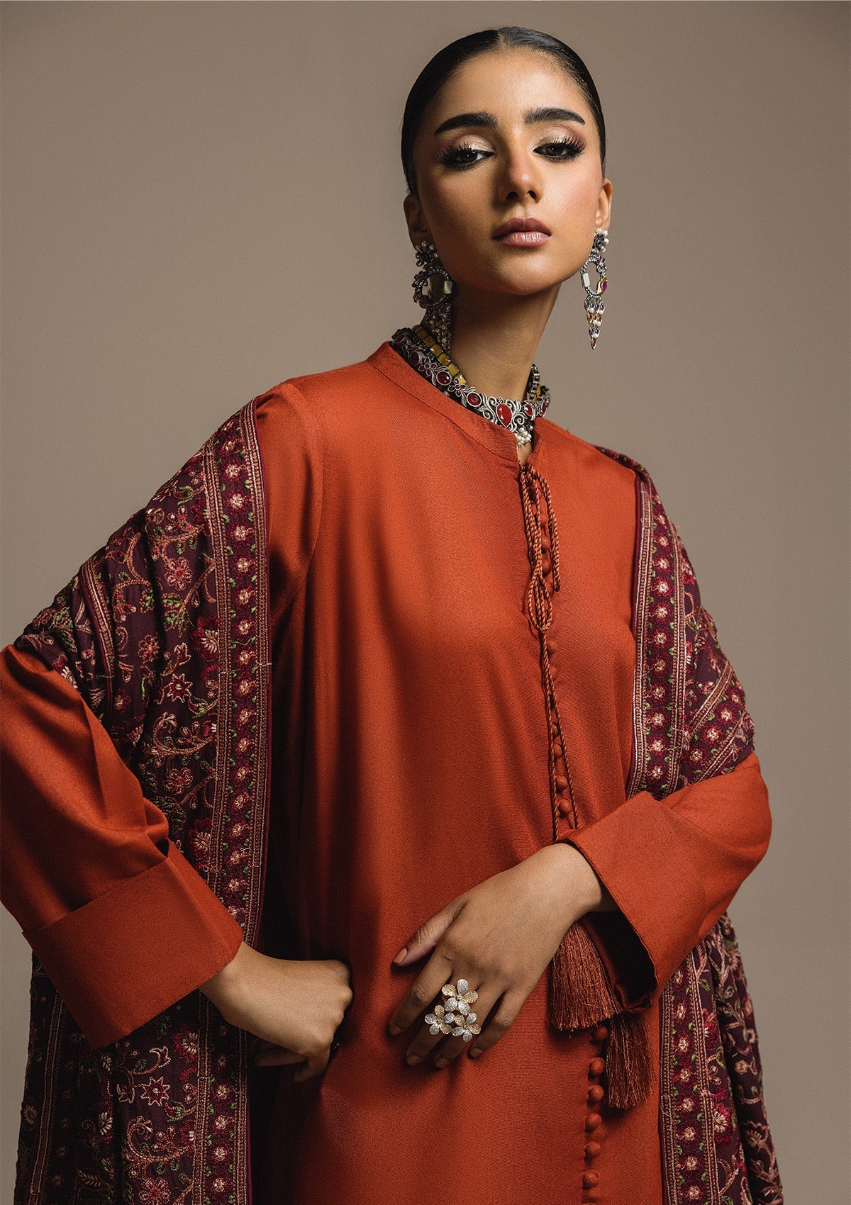 AIK ROZ '25 D3 - KARANDI - LOOK 04 Red Long Shirt For Casual Events - Pakistani Designer Wear for Women in UK | Kifat