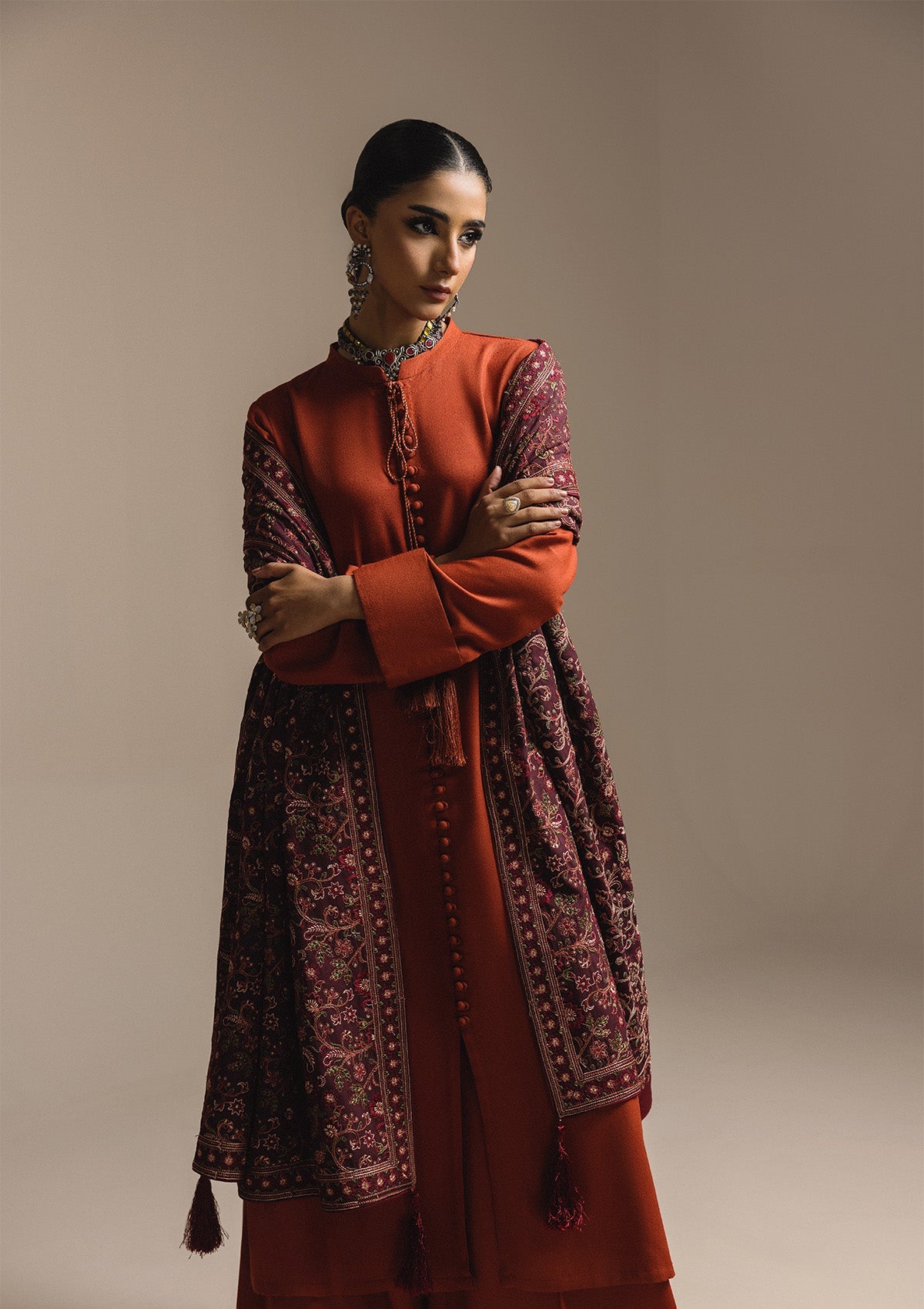 AIK ROZ '25 D3 - KARANDI - LOOK 04 Red Long Shirt For Casual Events - Pakistani Designer Wear for Women in UK | Kifat