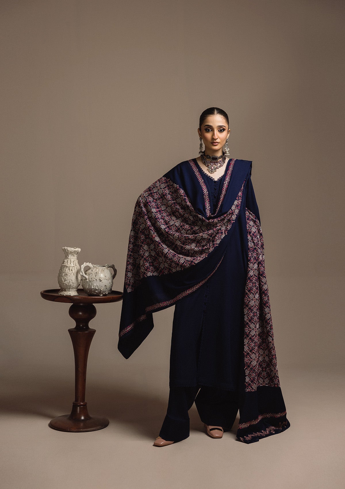 AIK ROZ '25 D3 - KARANDI - LOOK 06 Navy Blue Long Shirt For Casual Events - Pakistani Designer Wear for Women in UK | Kifat