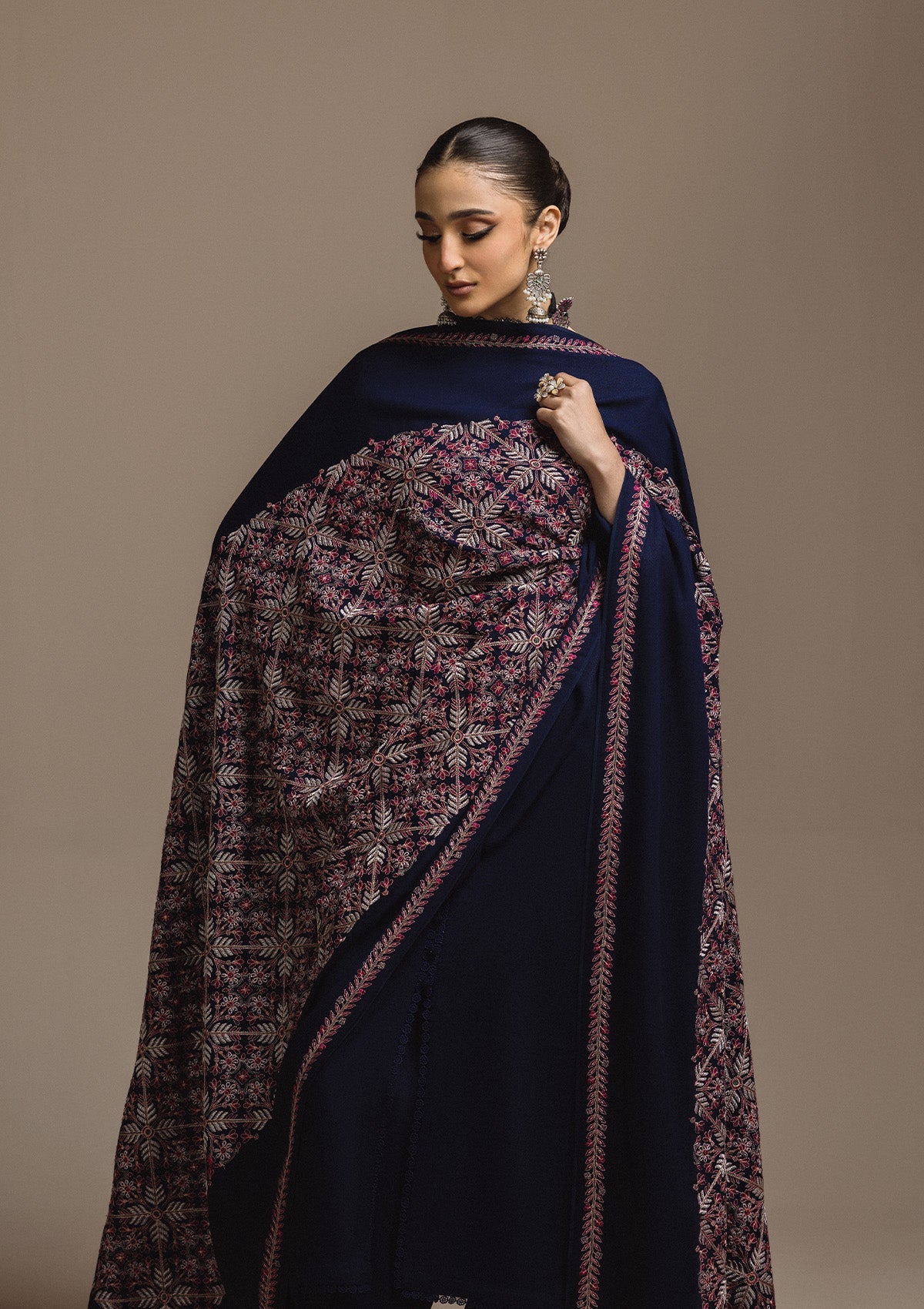 AIK ROZ '25 D3 - KARANDI - LOOK 06 Navy Blue Long Shirt For Casual Events - Pakistani Designer Wear for Women in UK | Kifat