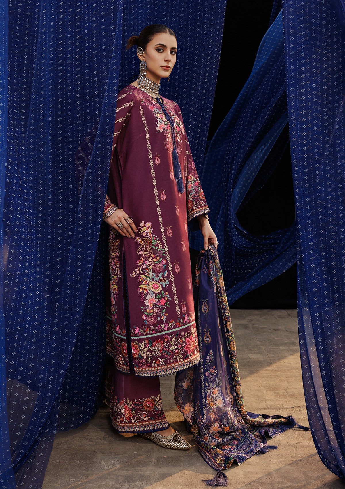 AIK ROZ '25 D2 - KHADDAR - LOOK 04 Purple Long Shirt For Casual Events - Pakistani Designer Wear for Women in UK | Kifat