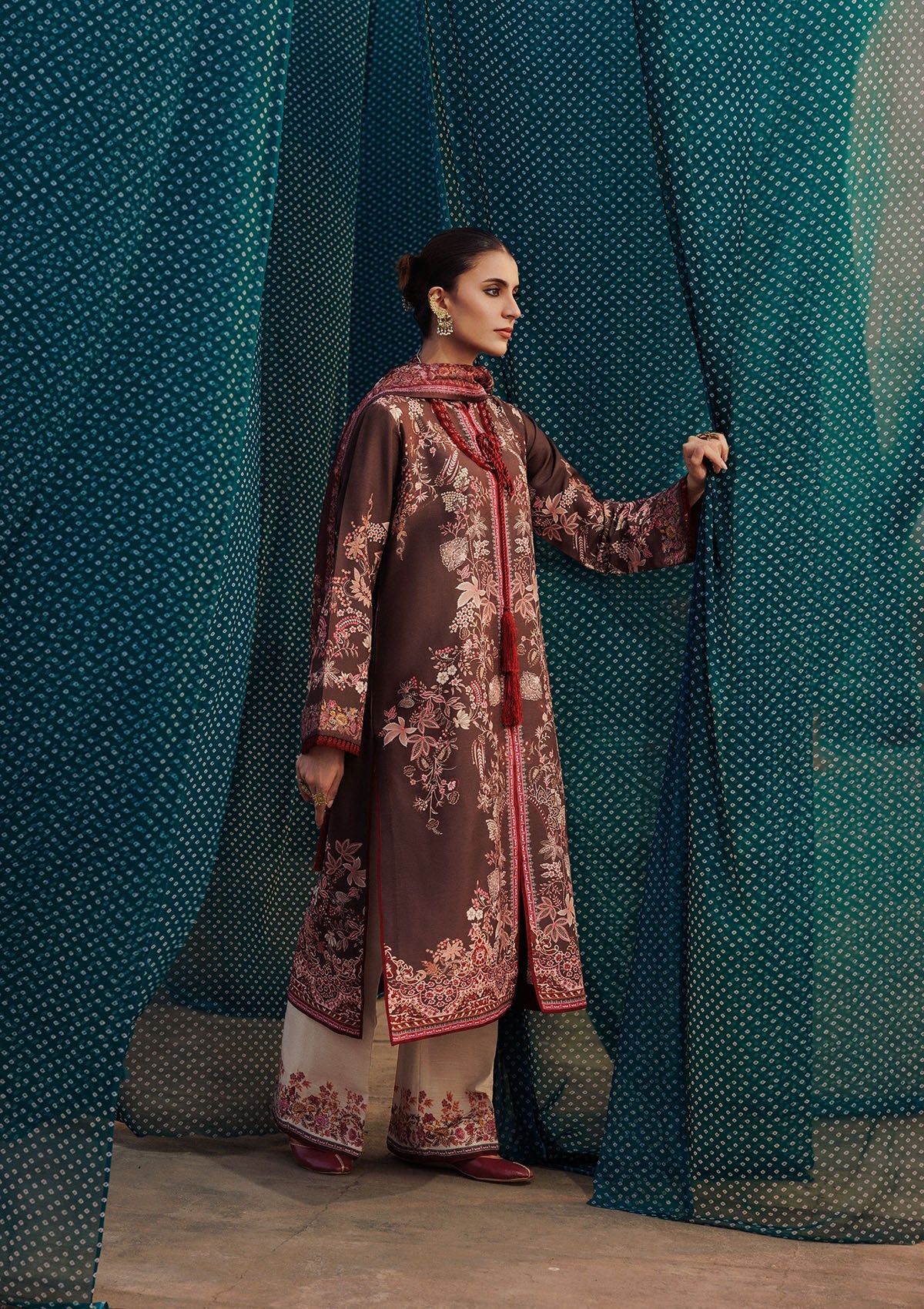 AIK ROZ '25 D2 - KHADDAR - LOOK 05 Brown Long Shirt For Casual Events - Pakistani Designer Wear for Women in UK | Kifat