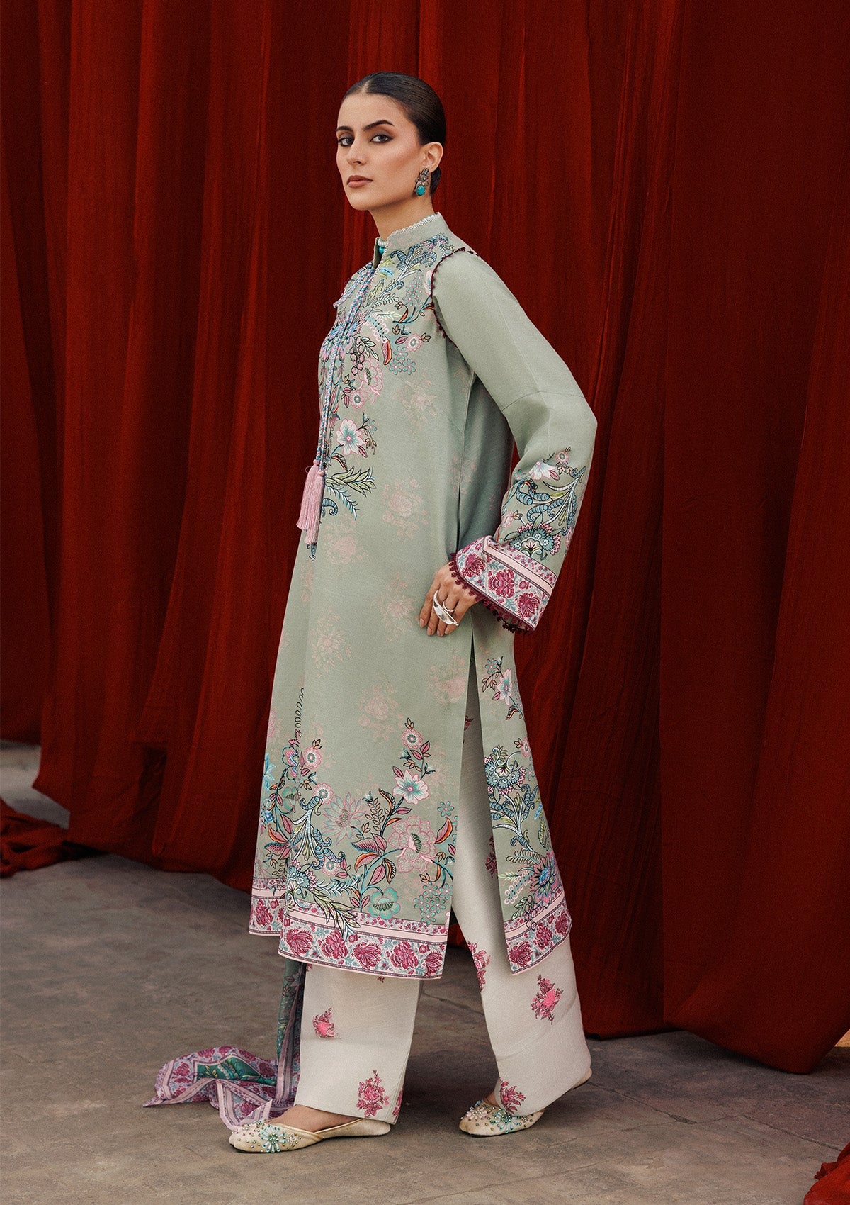 AIK ROZ '25 D2 - KHADDAR - LOOK 06 Green Long Shirt For Casual Events - Pakistani Designer Wear for Women in UK | Kifat