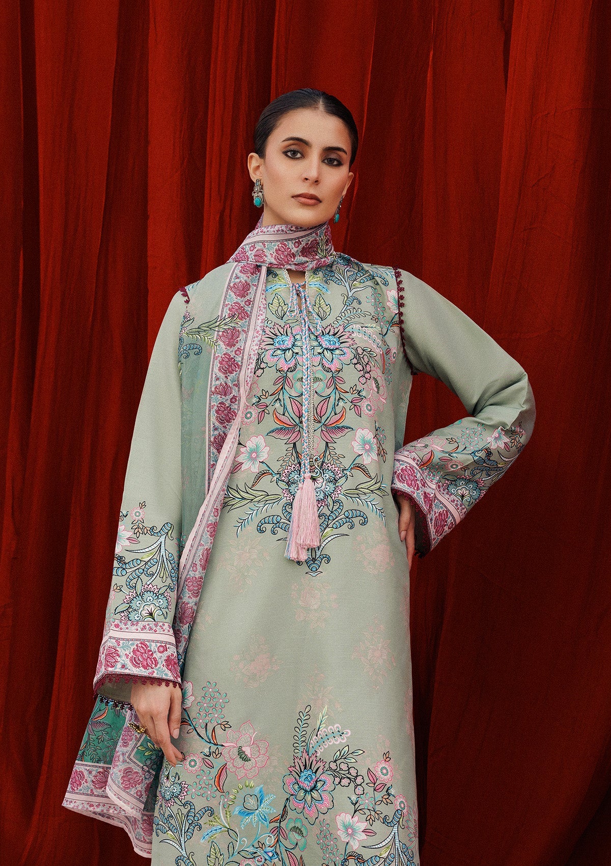 AIK ROZ '25 D2 - KHADDAR - LOOK 06 Green Long Shirt For Casual Events - Pakistani Designer Wear for Women in UK | Kifat