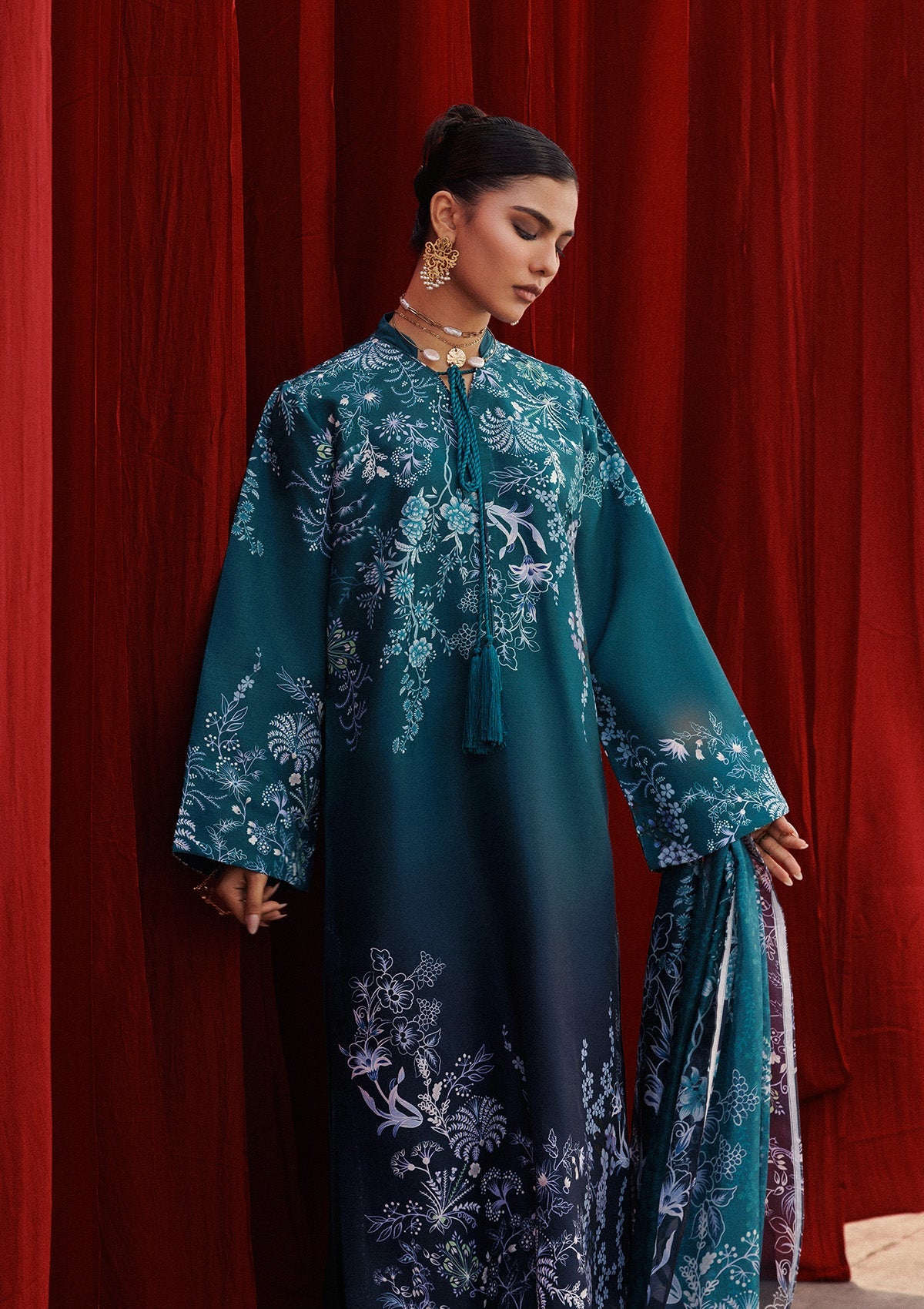 AIK ROZ '25 D2 - KHADDAR - LOOK 07 Green Teal Long Shirt For Casual Events - Pakistani Designer Wear for Women in UK | Kifat