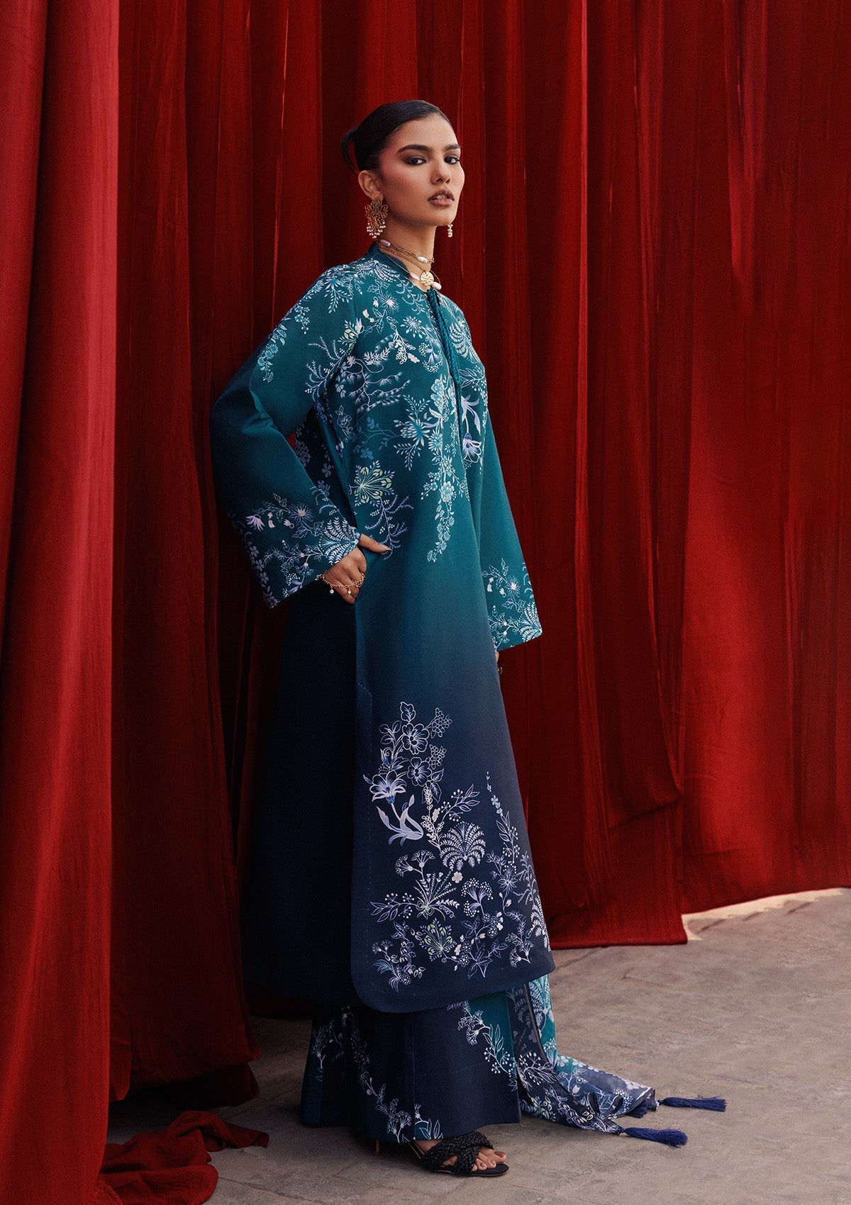 AIK ROZ '25 D2 - KHADDAR - LOOK 07 Green Teal Long Shirt For Casual Events - Pakistani Designer Wear for Women in UK | Kifat