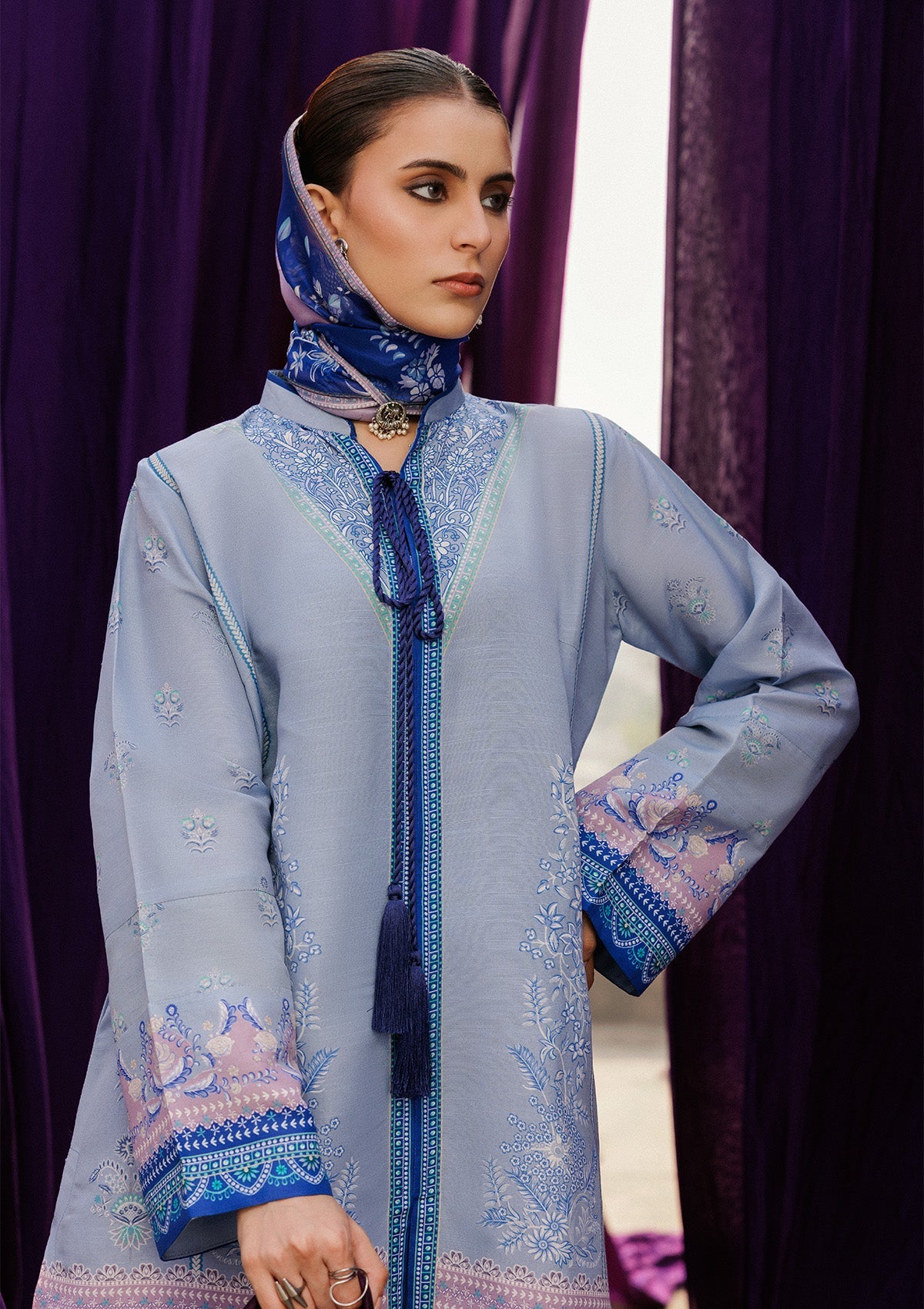 AIK ROZ '25 D2 - KHADDAR - LOOK 08 Pastel Blue Short Shirt For Casual Events - Pakistani Designer Wear for Women in UK | Kifat