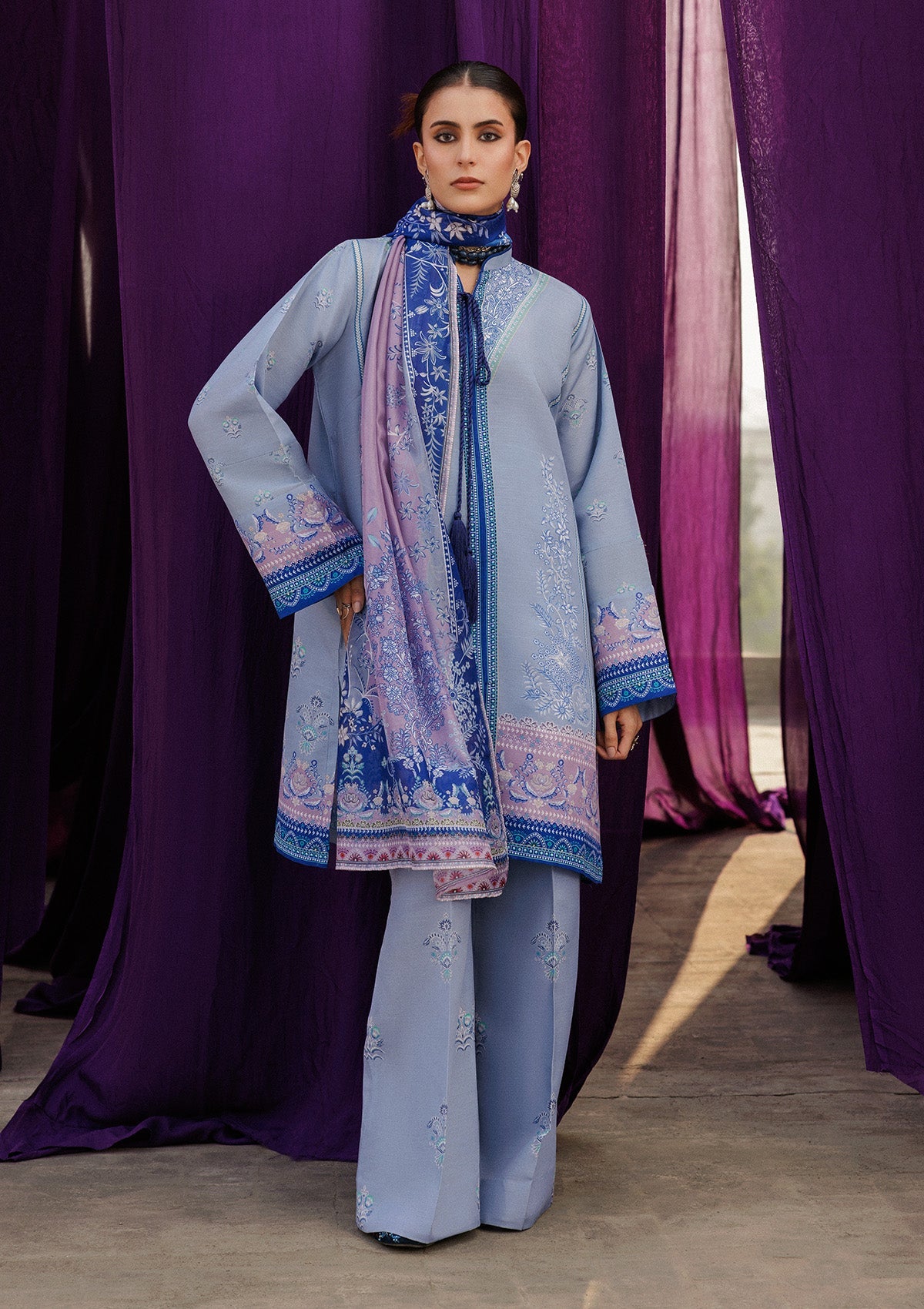 AIK ROZ '25 D2 - KHADDAR - LOOK 08 Pastel Blue Short Shirt For Casual Events - Pakistani Designer Wear for Women in UK | Kifat