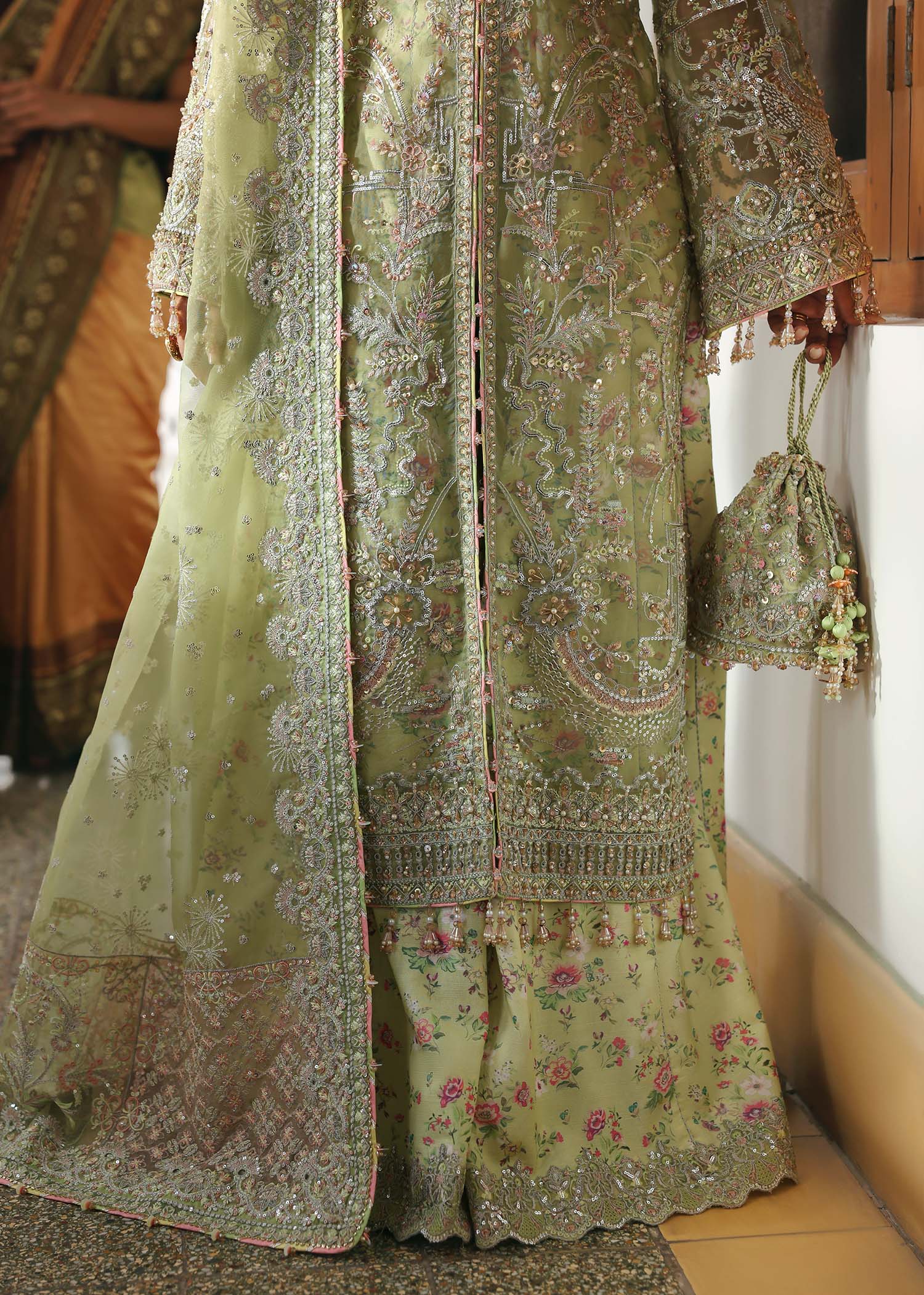 Kanwal Malik Pakiza Parrot Jade Long Shirt with Sharara for Bridal wear, Guest of Formal Wedding - Pakistani Designer Wear for Women in UK | Kifat