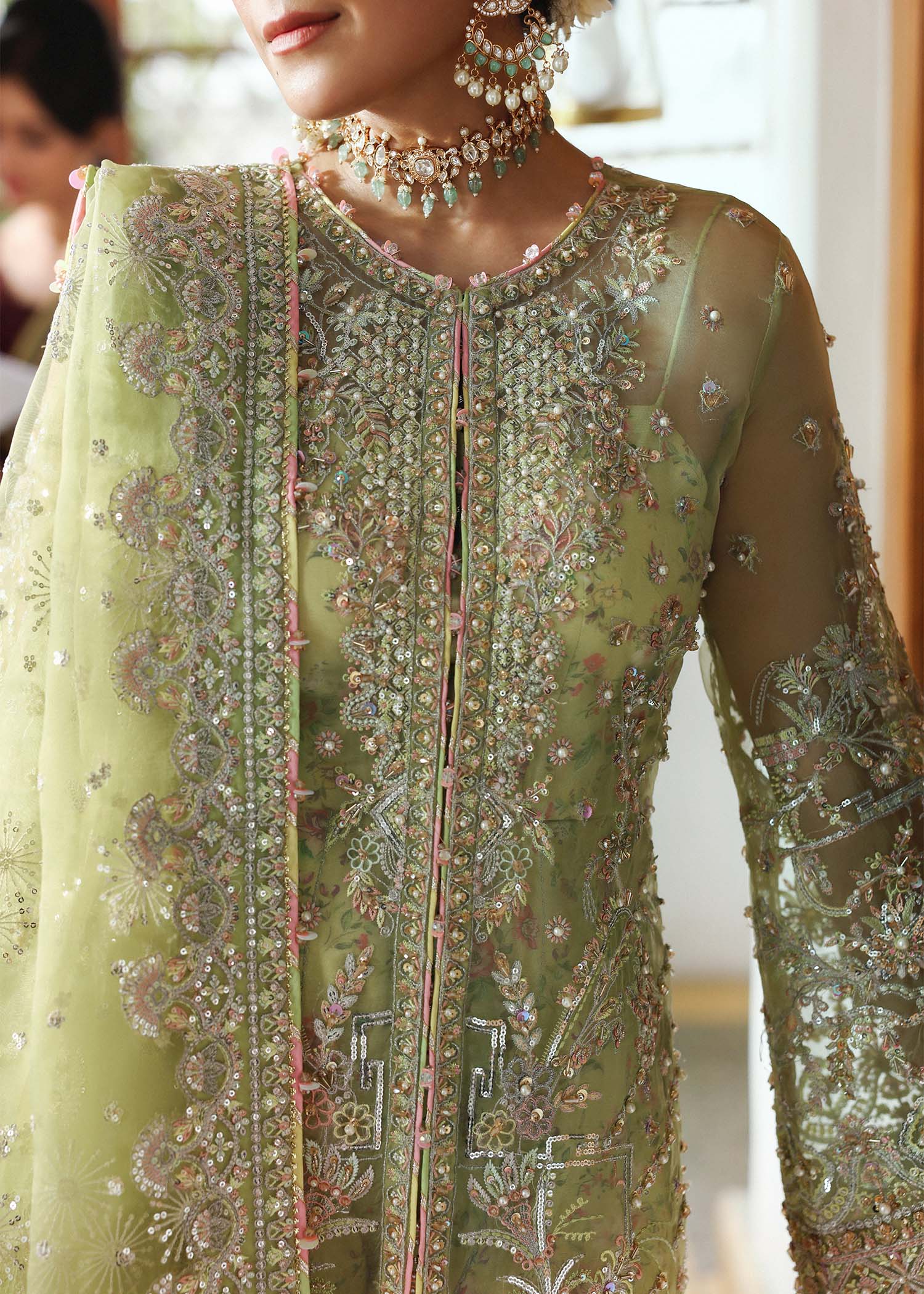 Kanwal Malik Pakiza Parrot Jade Long Shirt with Sharara for Bridal wear, Guest of Formal Wedding - Pakistani Designer Wear for Women in UK | Kifat