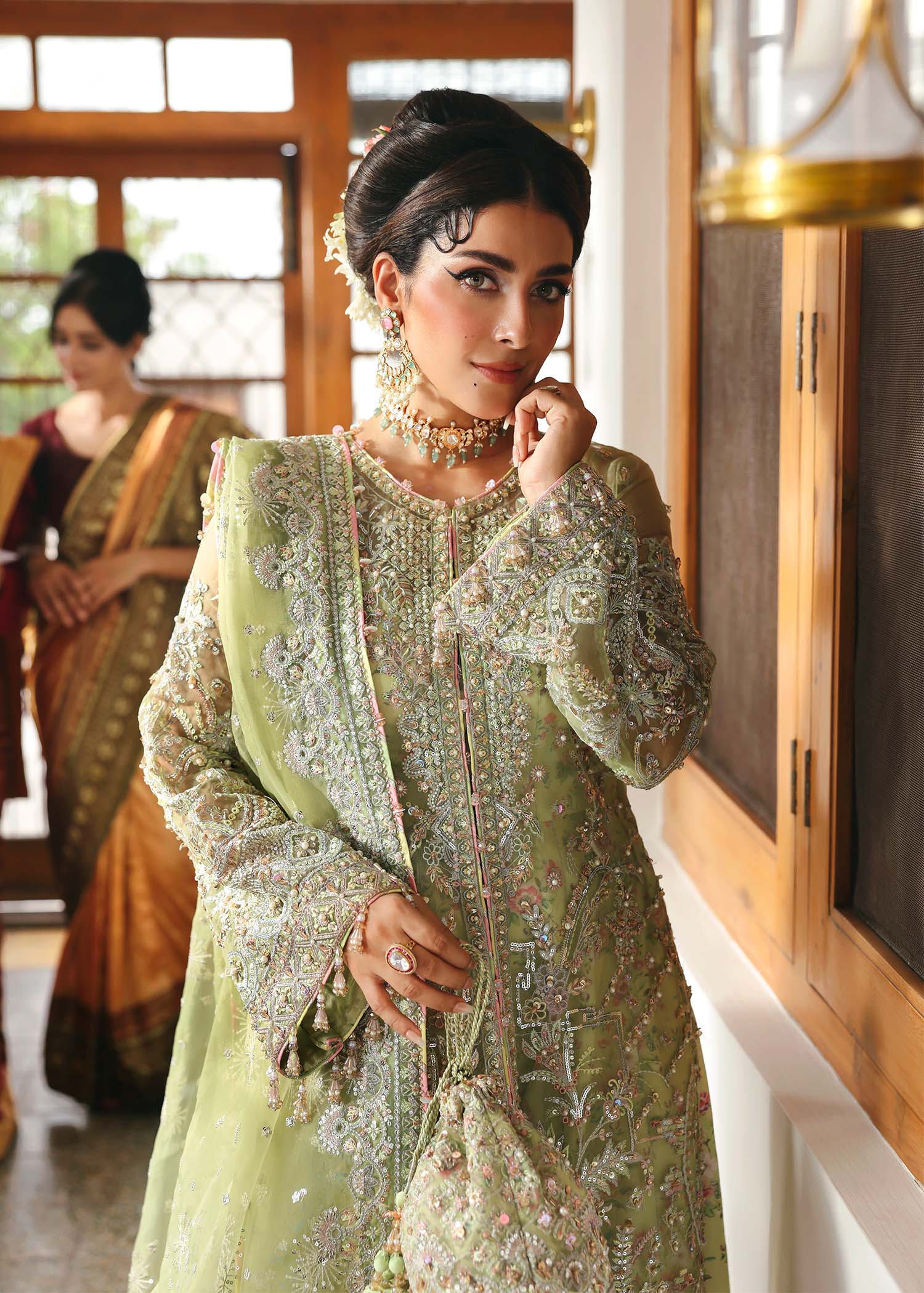 Kanwal Malik Pakiza Parrot Jade Long Shirt with Sharara for Bridal wear, Guest of Formal Wedding - Pakistani Designer Wear for Women in UK | Kifat