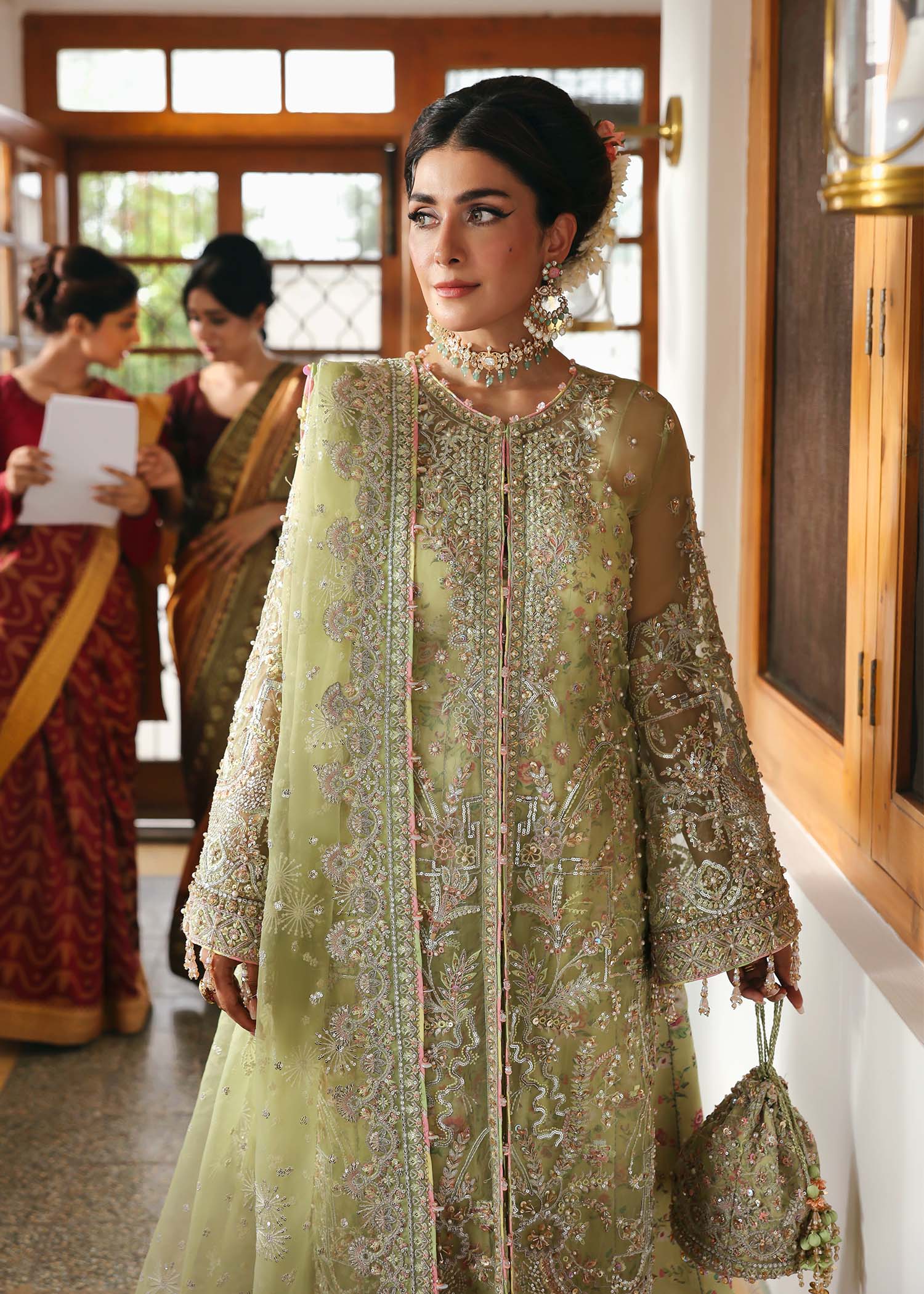 Kanwal Malik Pakiza Parrot Jade Long Shirt with Sharara for Bridal wear, Guest of Formal Wedding - Pakistani Designer Wear for Women in UK | Kifat