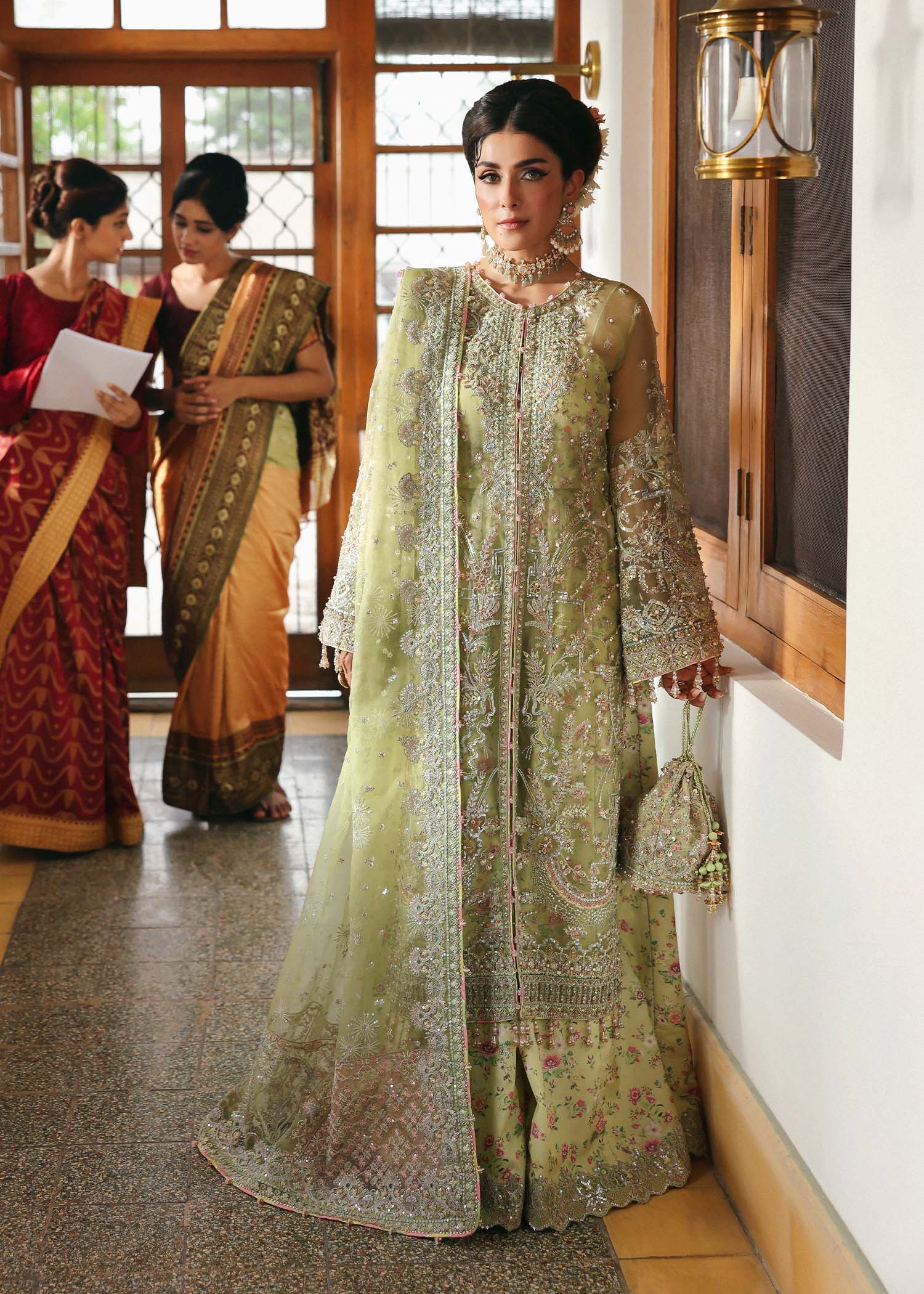 Kanwal Malik Pakiza Parrot Jade Long Shirt with Sharara for Bridal wear, Guest of Formal Wedding - Pakistani Designer Wear for Women in UK | Kifat