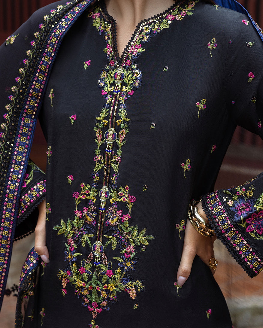 Women Wearing Onyxa Black Long Shirt for Festive Events - Pakistani Designer Wear for Women in UK | Kifat