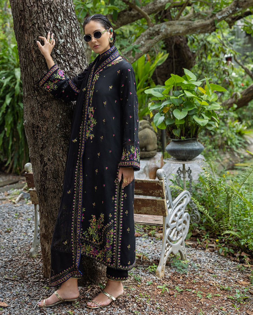 Women Wearing Onyxa Black Long Shirt for Festive Events - Pakistani Designer Wear for Women in UK | Kifat
