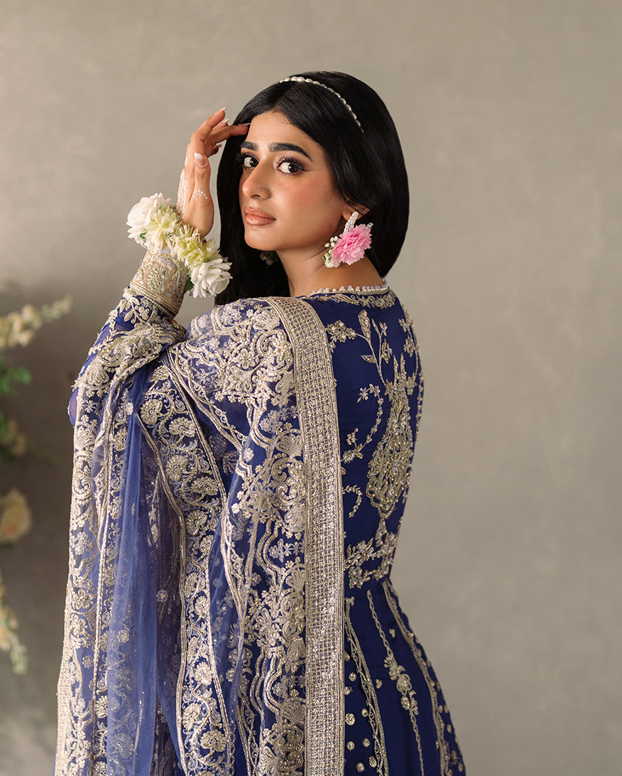 Women Wearing Sehar Victoria Blue Peshwas for Formal Events - Pakistani Designer Wear for Women in UK | Kifat