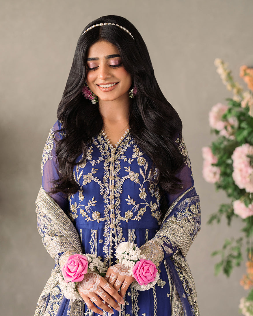 Women Wearing Sehar Victoria Blue Peshwas for Formal Events - Pakistani Designer Wear for Women in UK | Kifat