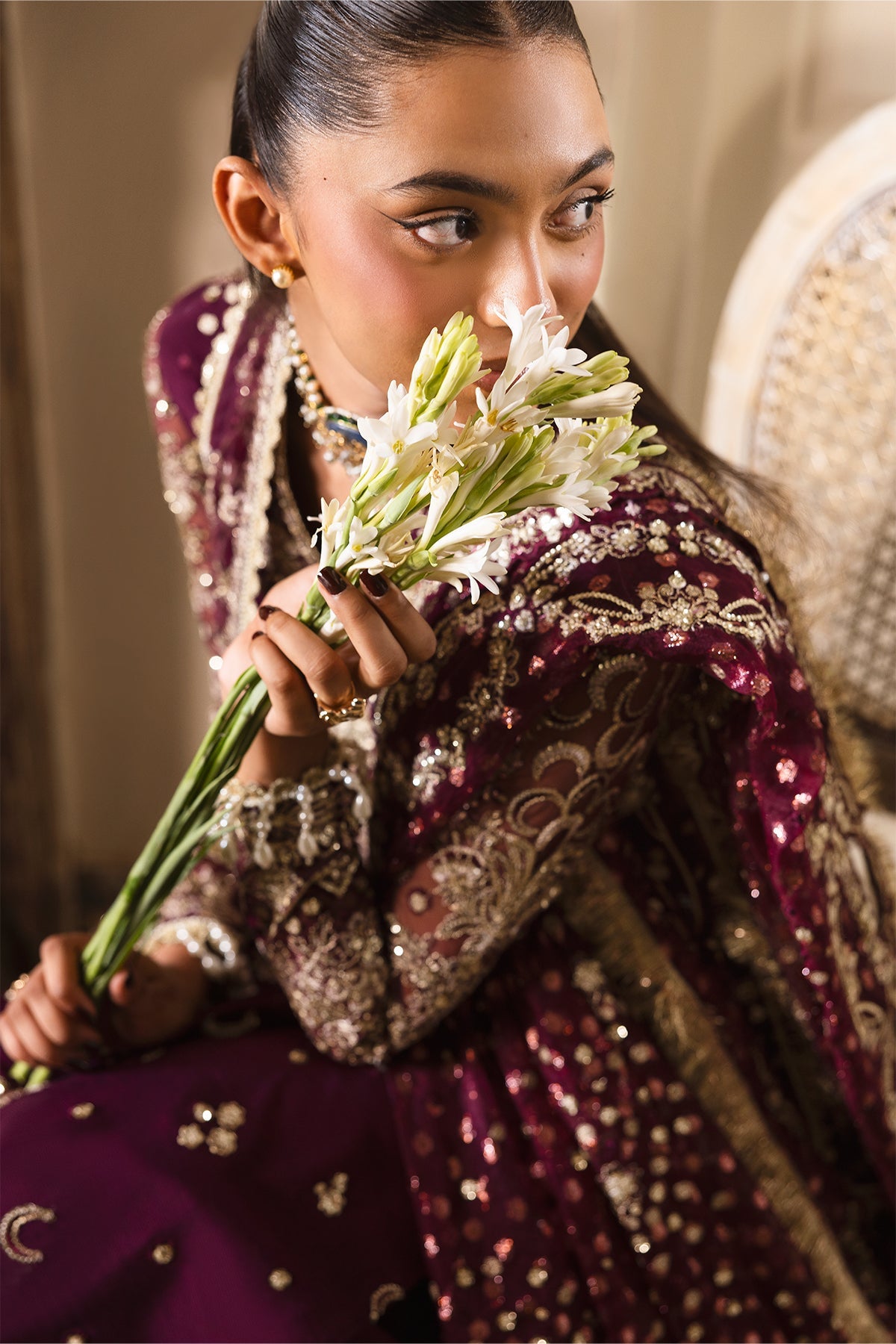 Women Wearing Gildentide Plum Gown  For Festive Events - Pakistani Designer Wear For Women In Uk | Kifat
