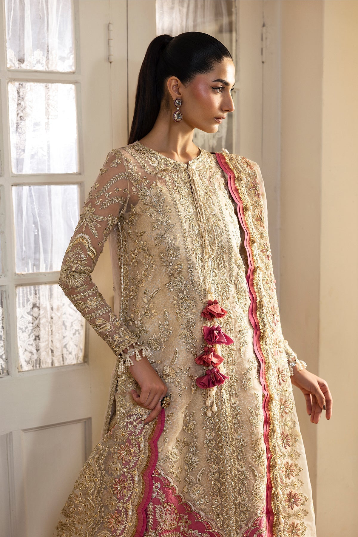 Women Wearing Silkdawn Off White Long Shirt  For Festive Events - Pakistani Designer Wear For Women In Uk | Kifat